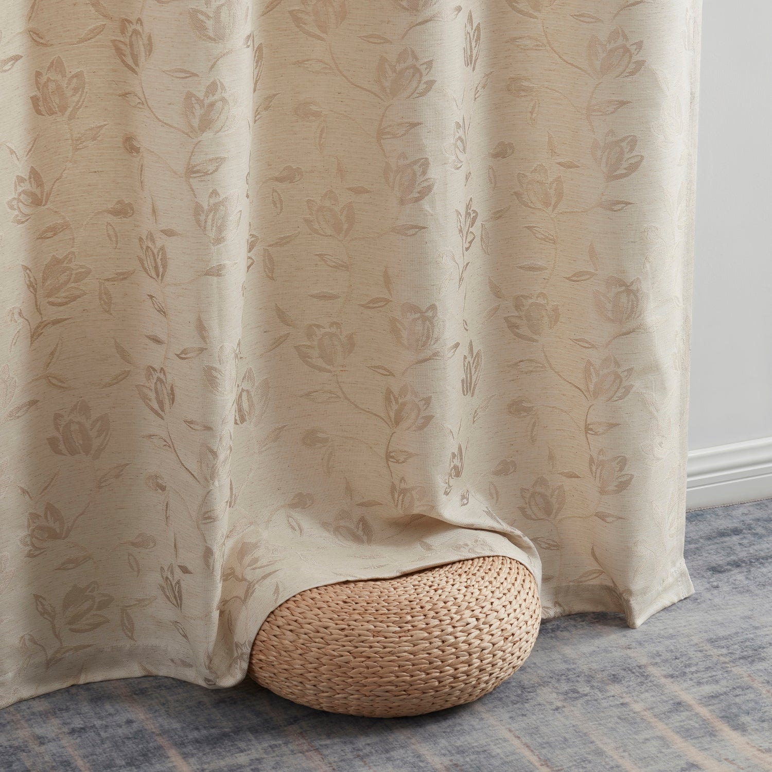 Zoey Burlap Floral Grommet Curtains