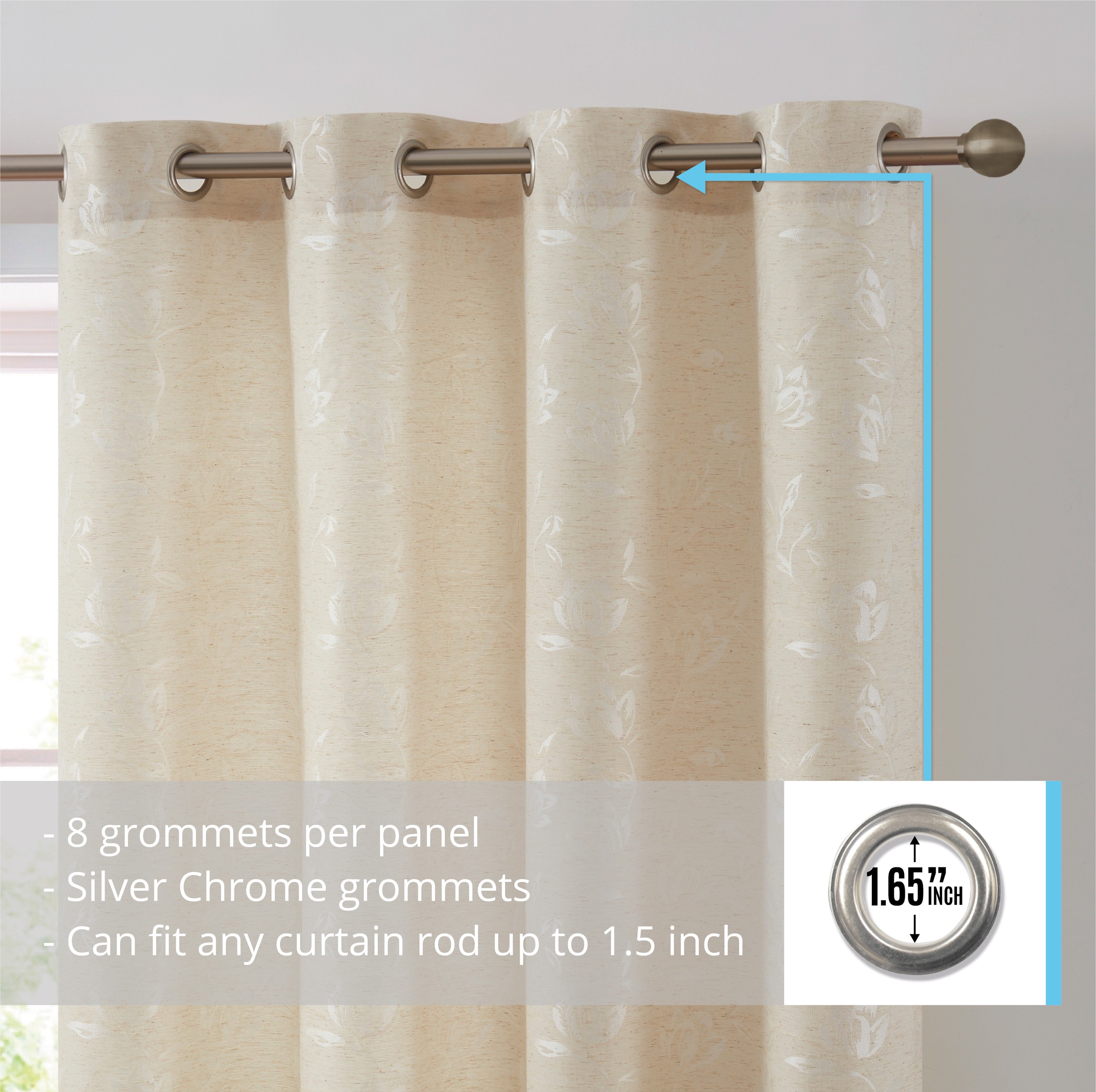 Zoey Burlap Floral Grommet Curtains