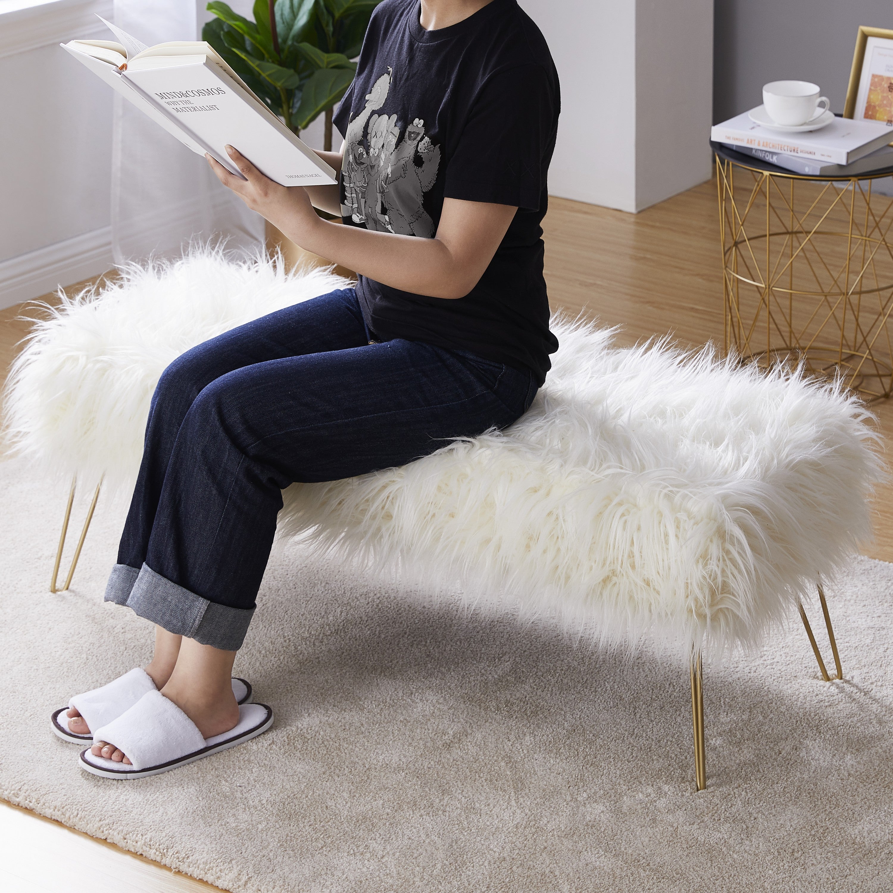 Faux Fur Ottoman