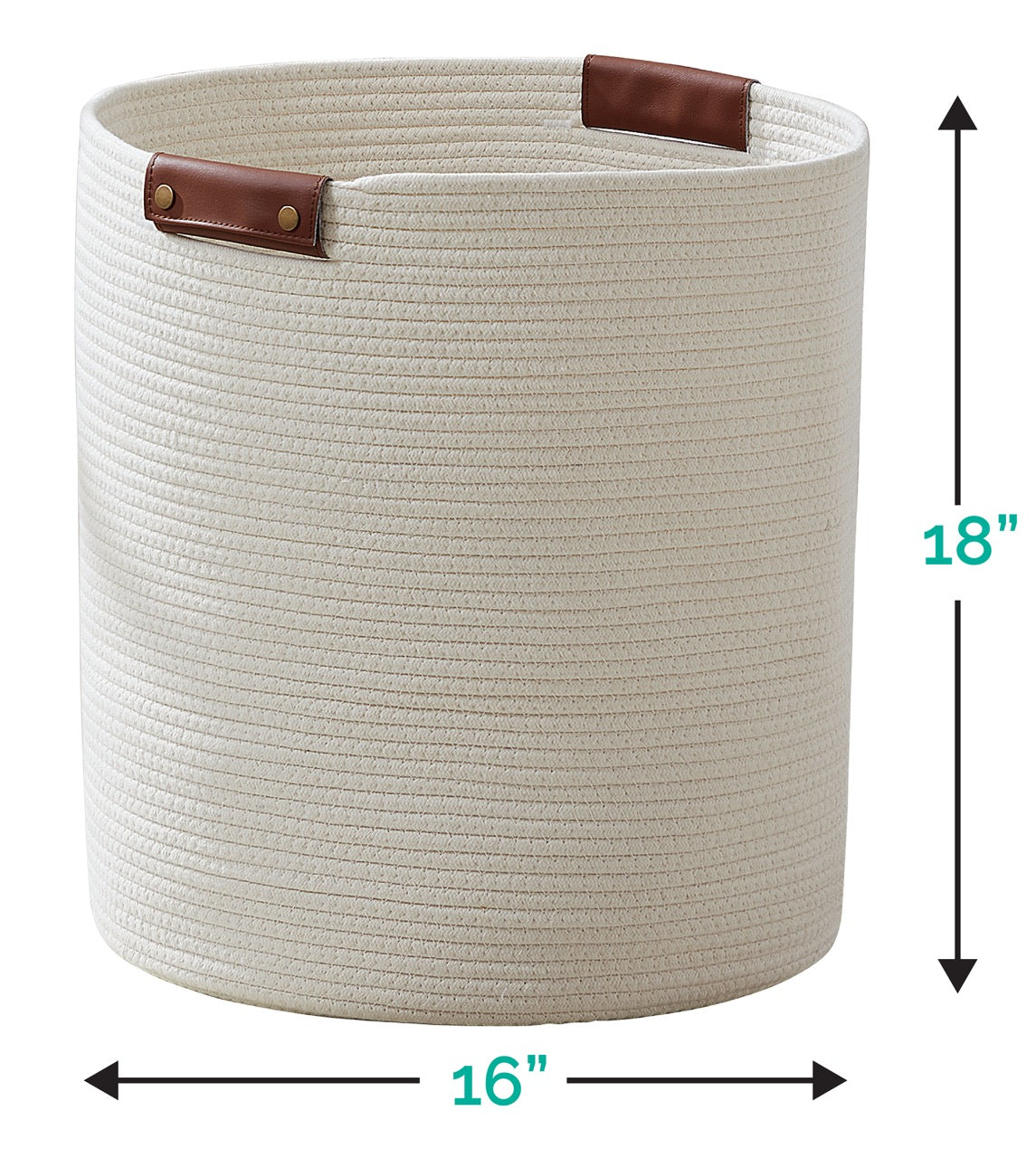 Cotton Rope Laundry Hamper Woven Basket w/ Leather Handles