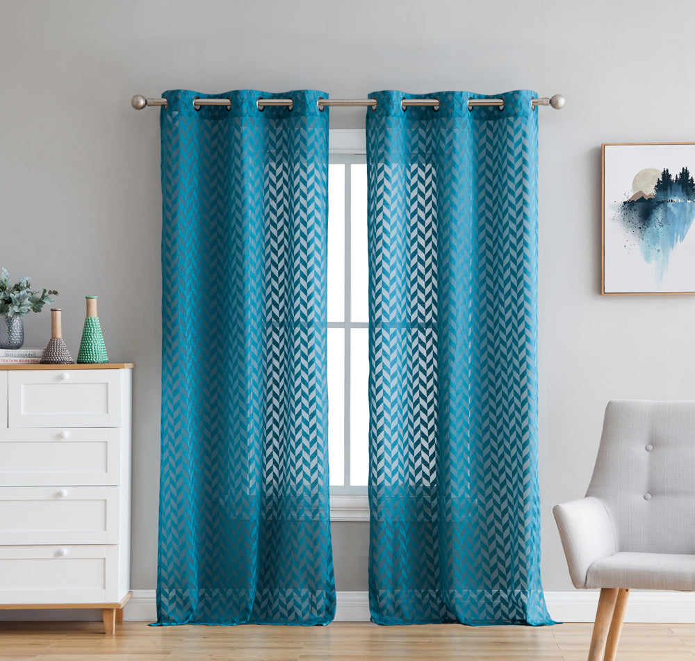 Herringbone Lace Sheer Rod Pocket Curtain Panels