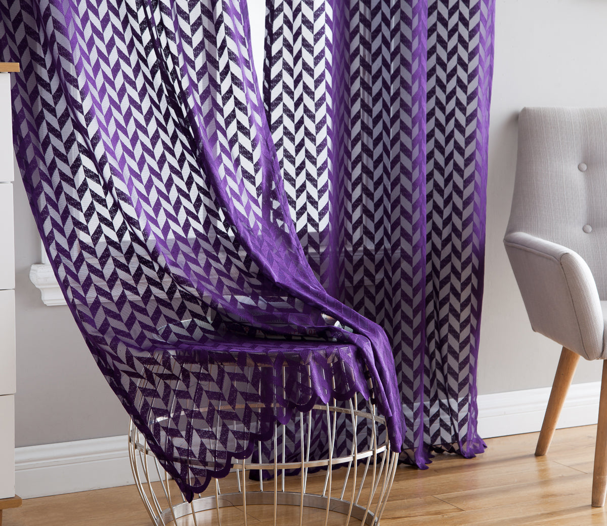 Herringbone Lace Sheer Rod Pocket Curtain Panels