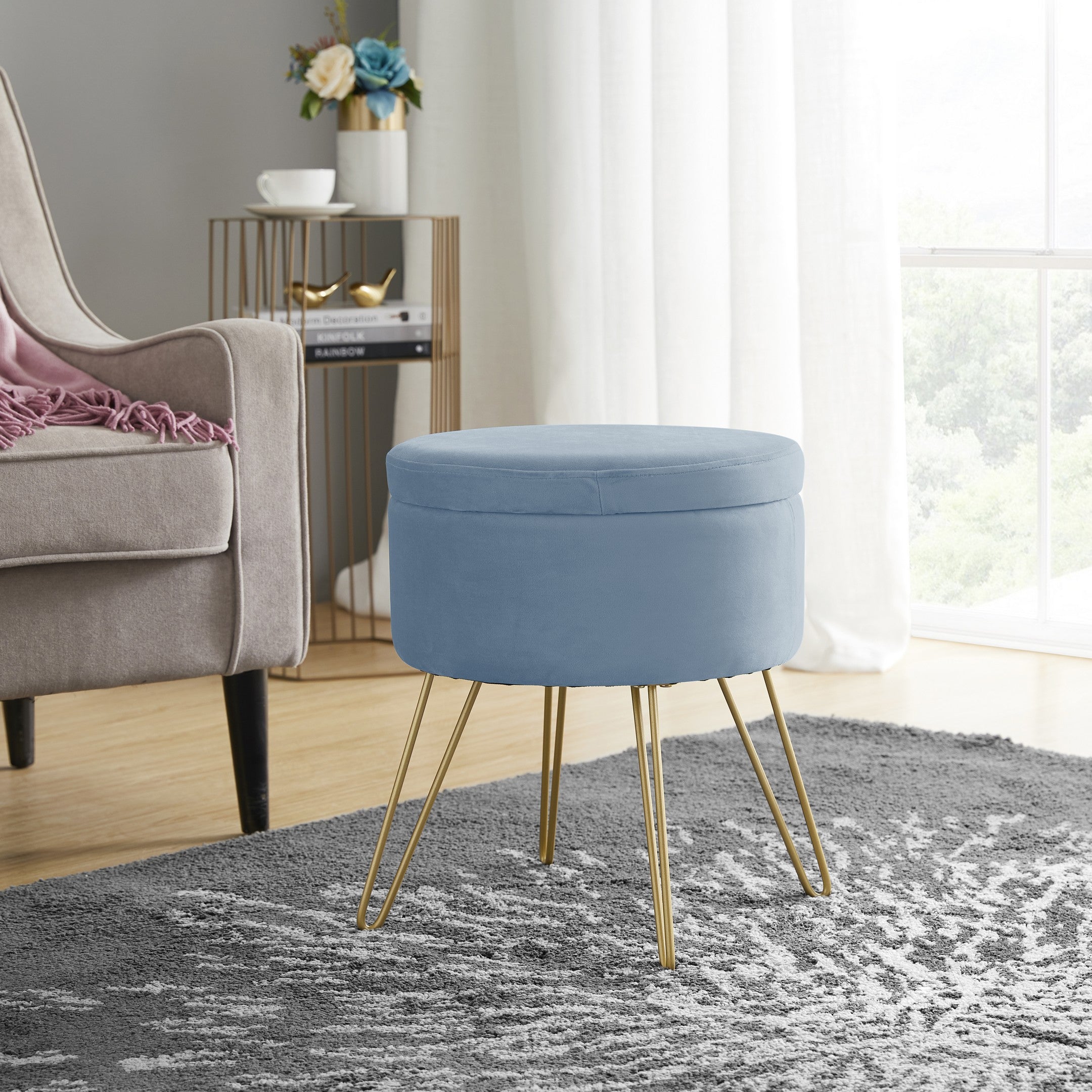 Round Velvet Storage Ottoman