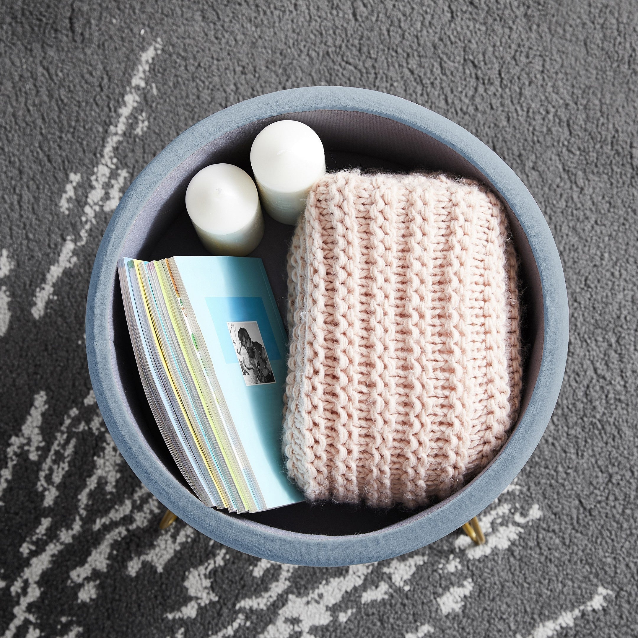 Round Velvet Storage Ottoman