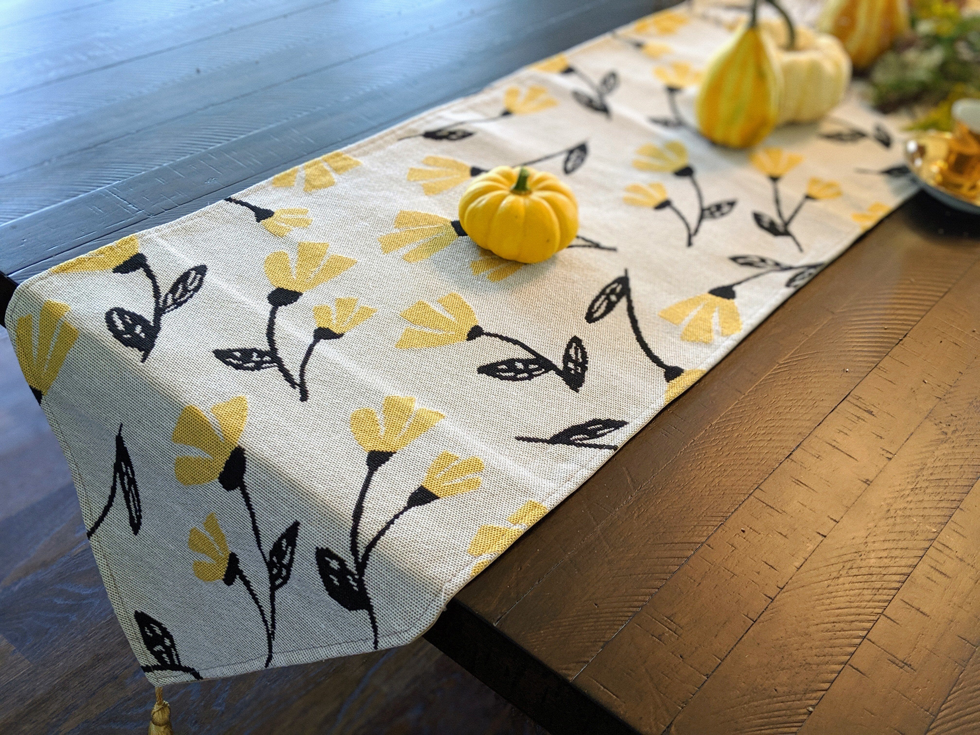 Yellow Fleur Floral Garden Woven Tapestry Dining Table Runner (18112)