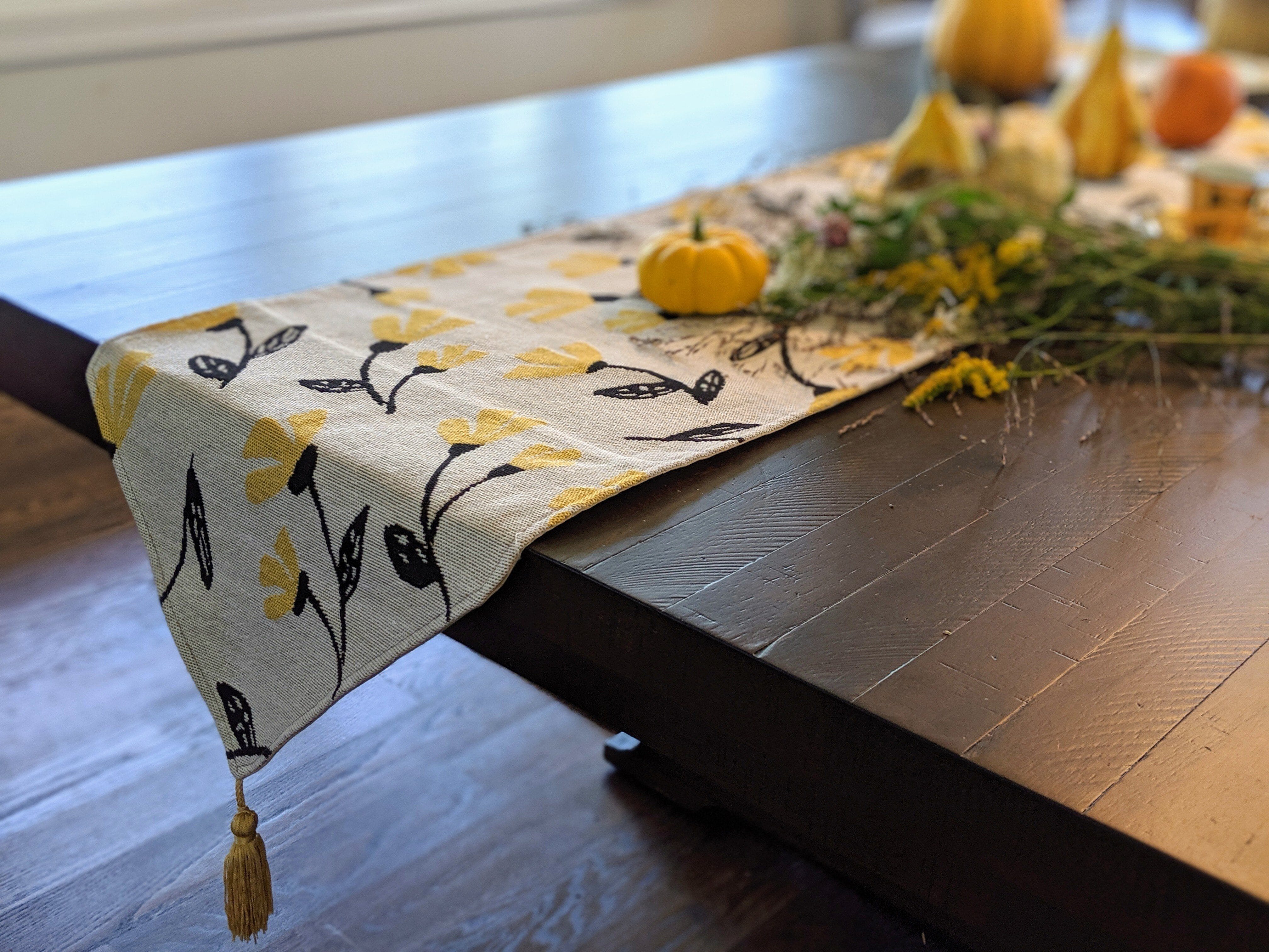 Yellow Fleur Floral Garden Woven Tapestry Dining Table Runner (18112)