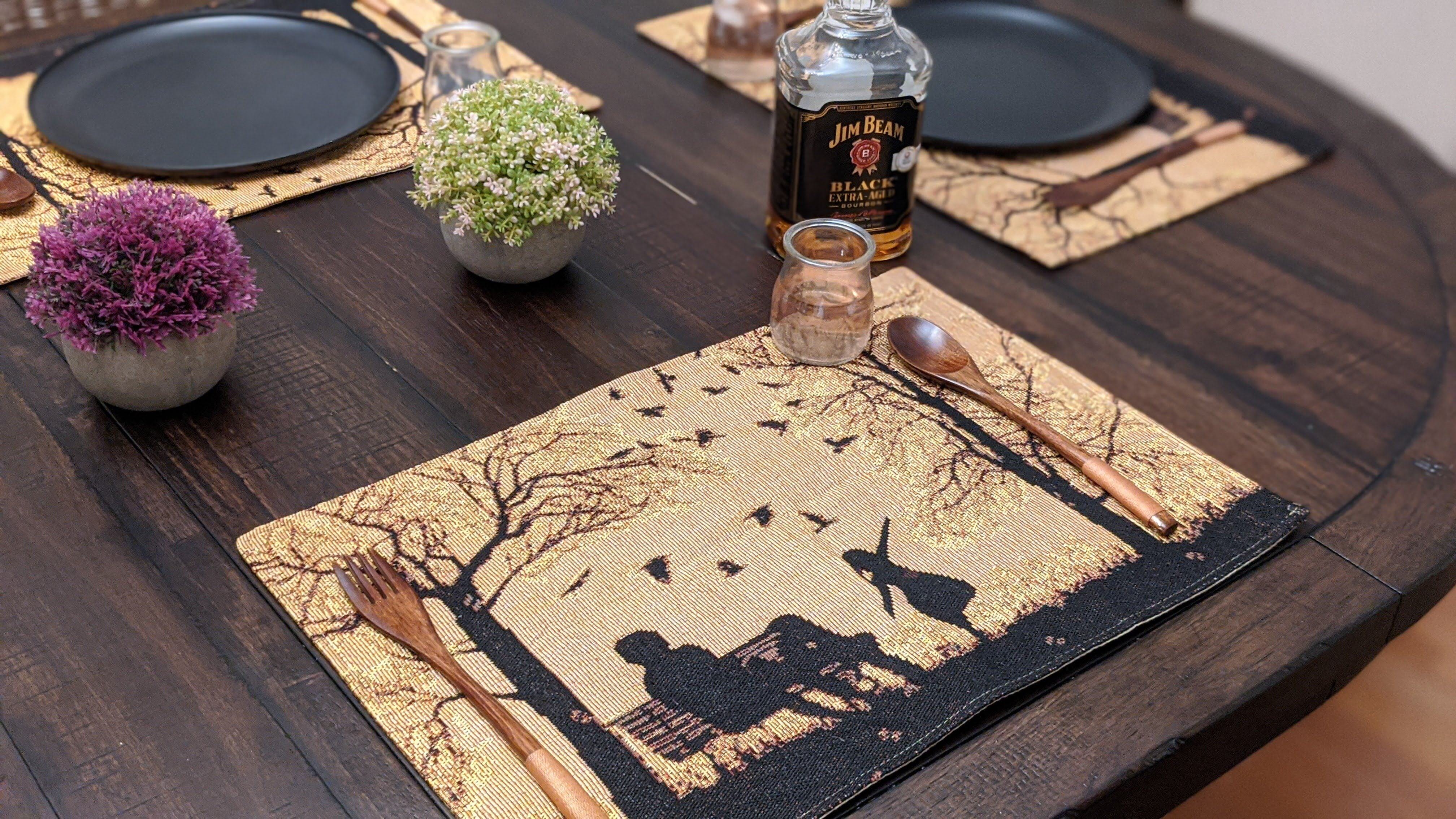 Set of 4 Pieces Autumn Birds Blessing Tapestry Dining Placemats 13" x 19" (Thanksgiving)