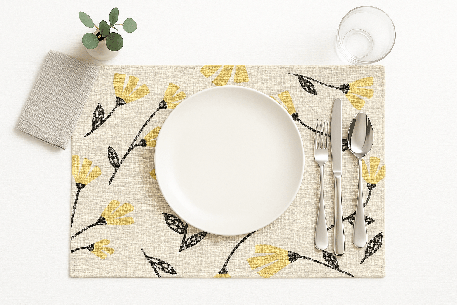 Set of 4-Pieces Sunshine Yellow Fleur Spring Tapestry Dining Table Placemats 13" x 19" (18112)