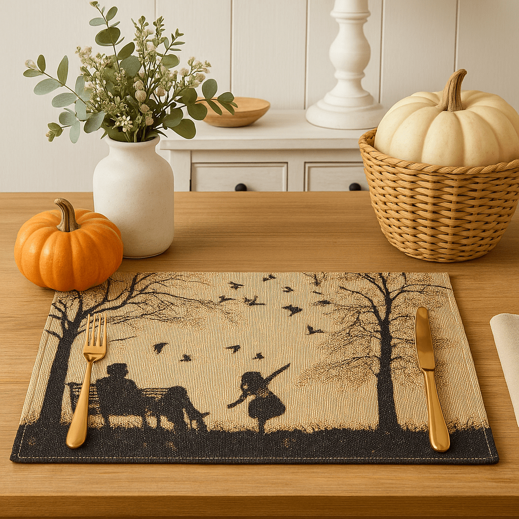 Set of 4 Pieces Autumn Birds Blessing Tapestry Dining Placemats 13" x 19" (Thanksgiving)