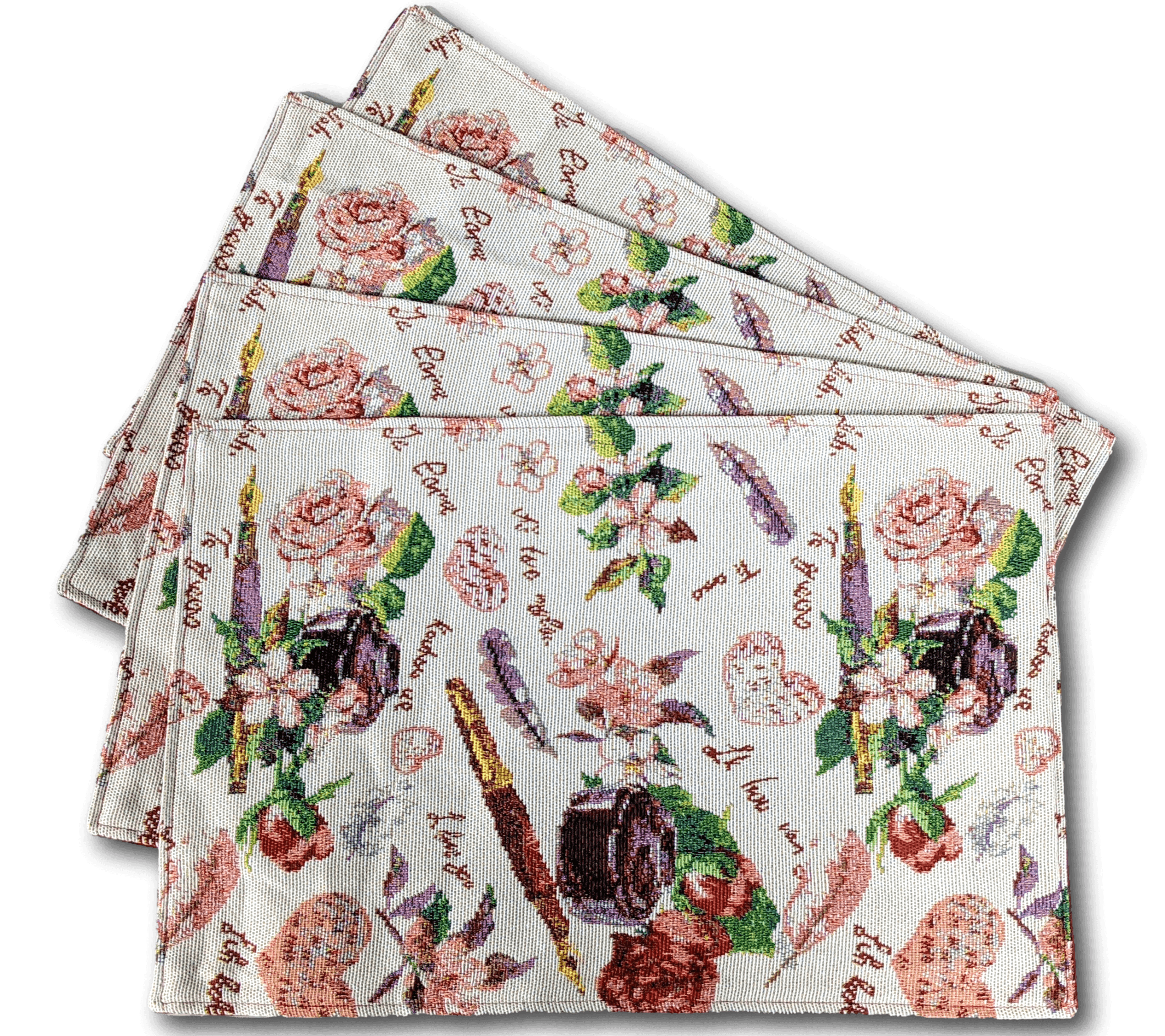 Set of 4-Pieces Sweet Love Notes Pink Floral Tapestry Dining Table Placemats 13" x 19"