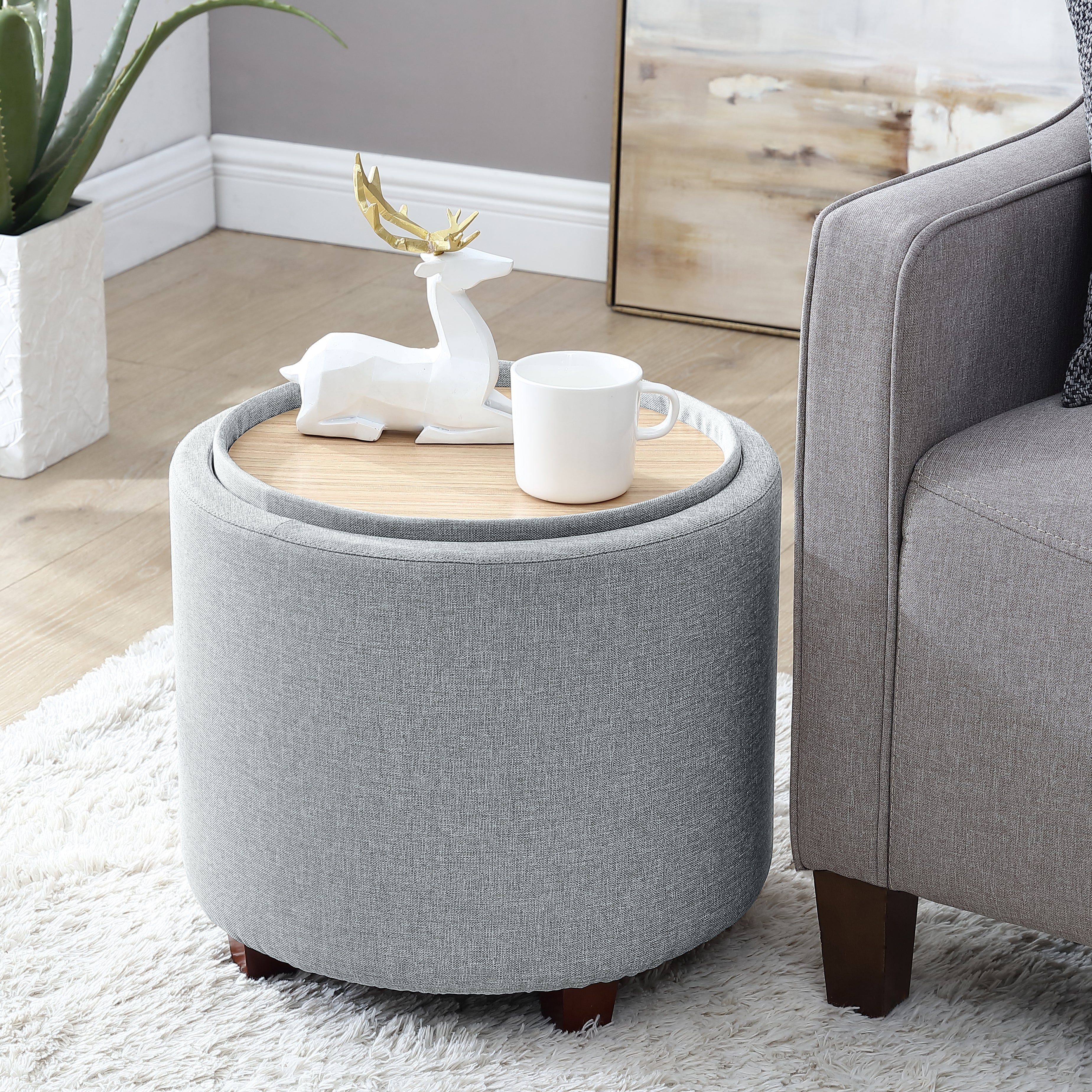 Lawrence Round Storage Ottoman with Table Top Lid