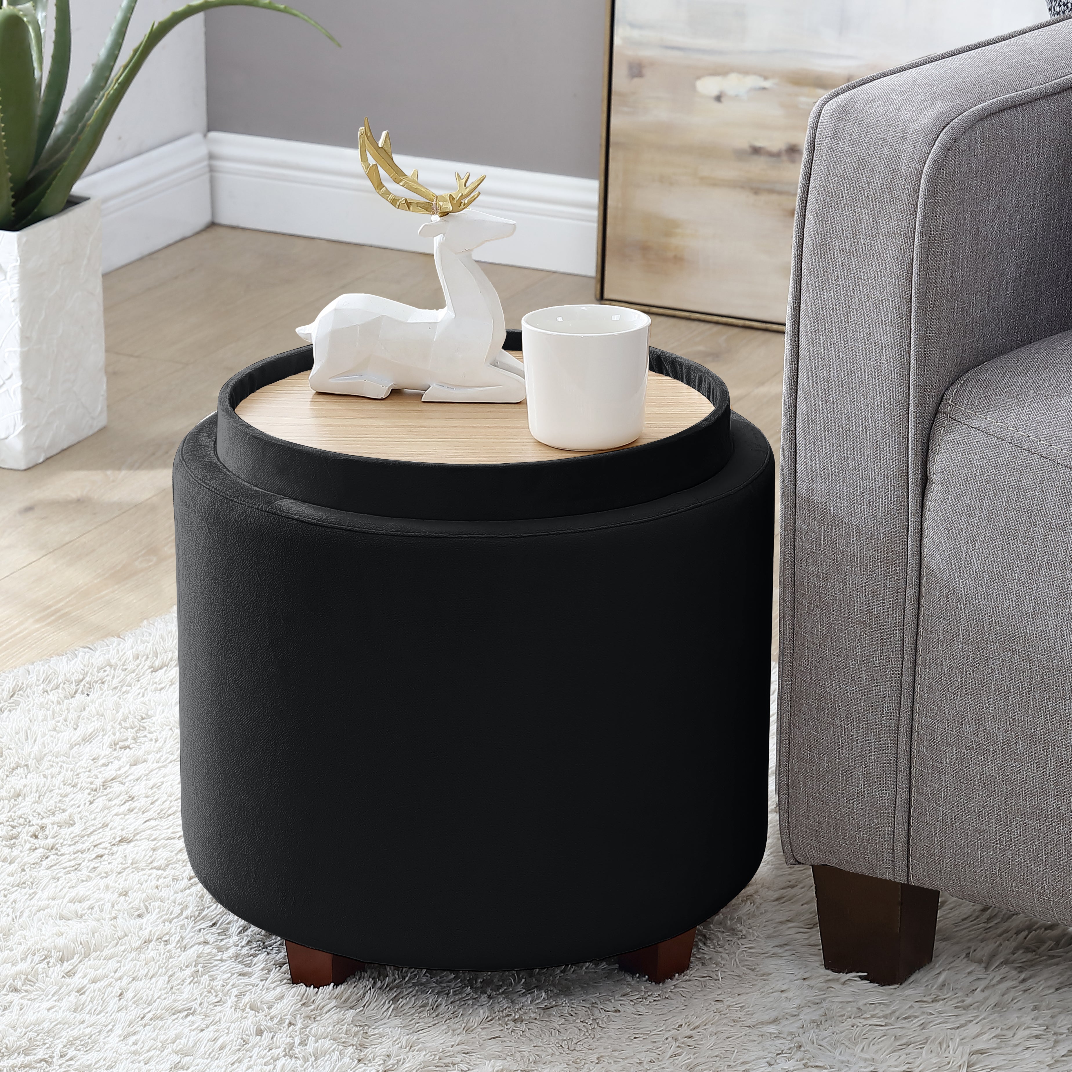 Lawrence Round Storage Ottoman with Table Top Lid