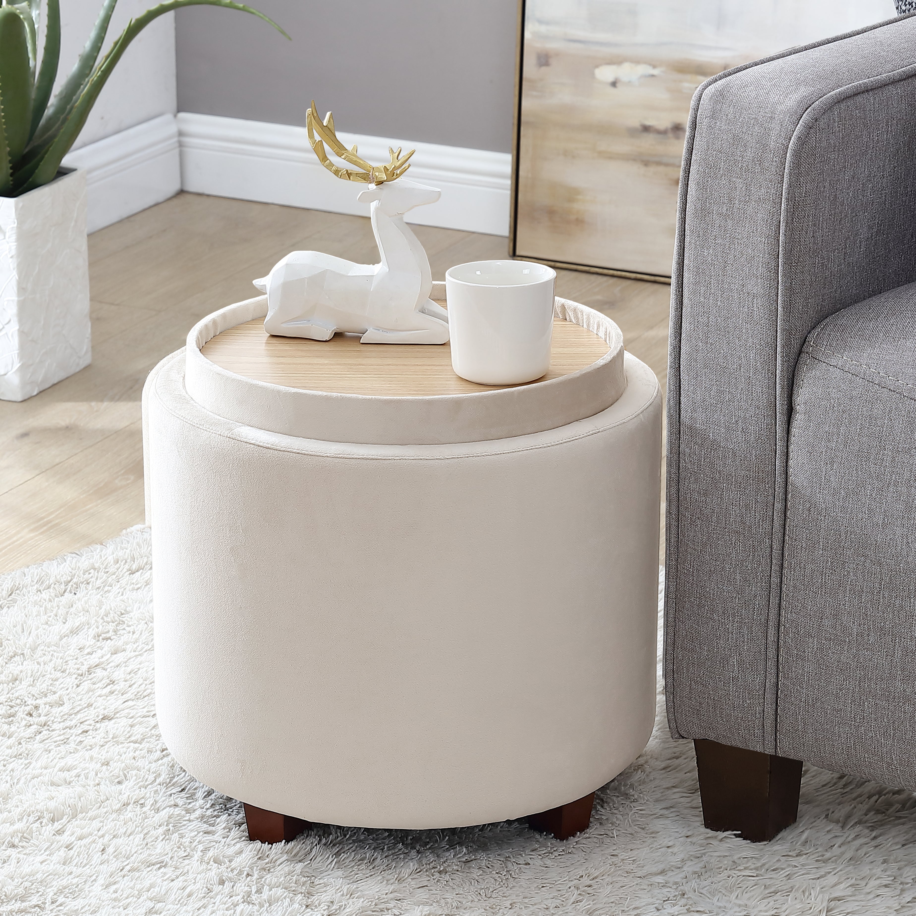 Lawrence Round Storage Ottoman with Table Top Lid