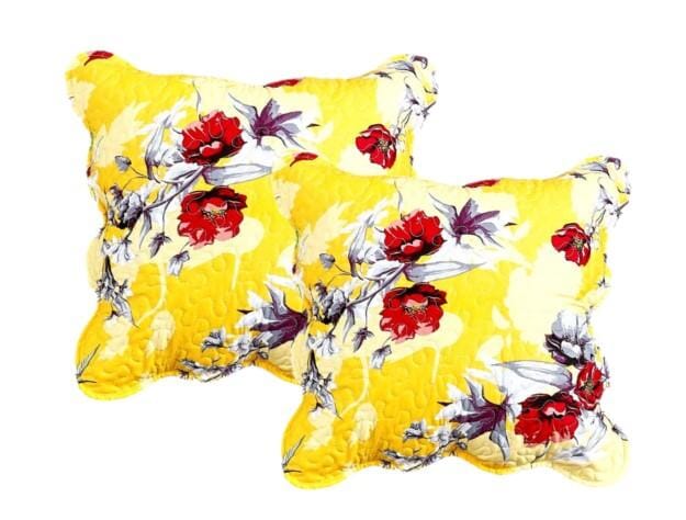 Set of 2 Sunshine Yellow Hummingbirds Floral Scalloped Throw Pillow Covers, 18" (JHW925)