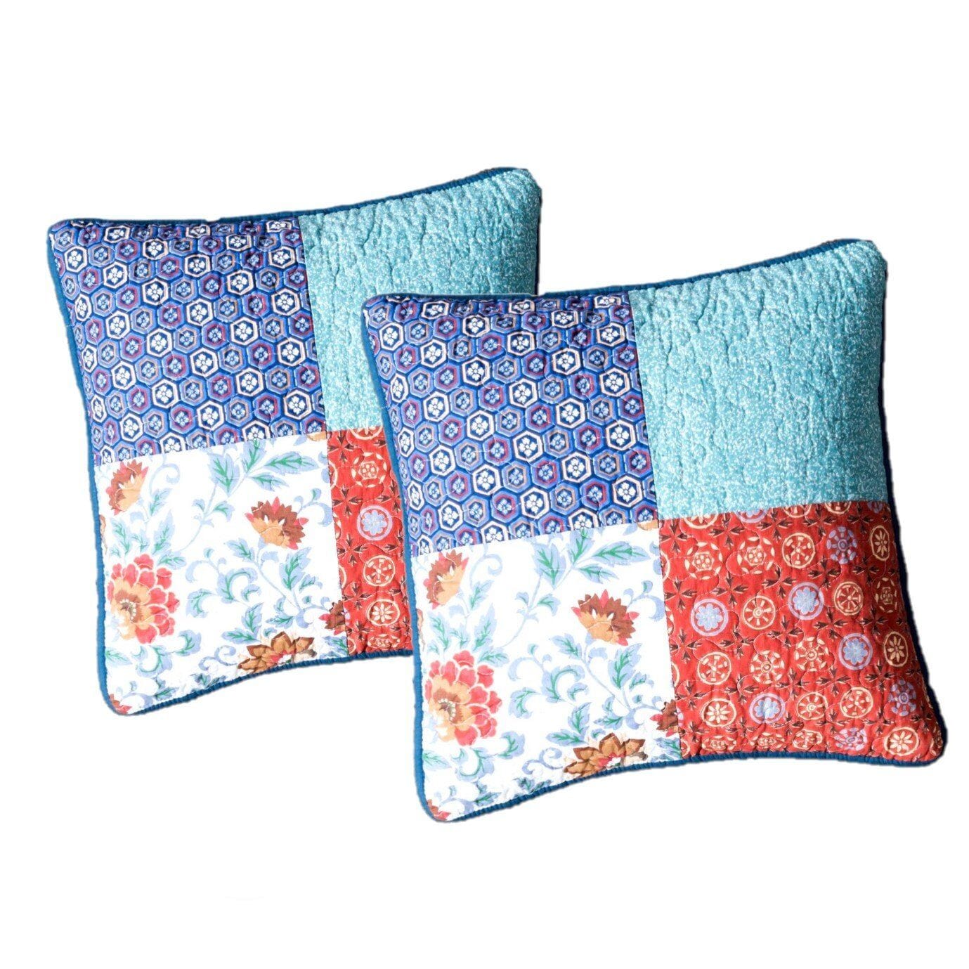 Set of 2-Pieces Bohemian Vibes Patchwork Floral Throw Pillow Covers, 18" x 18" (JHW878)