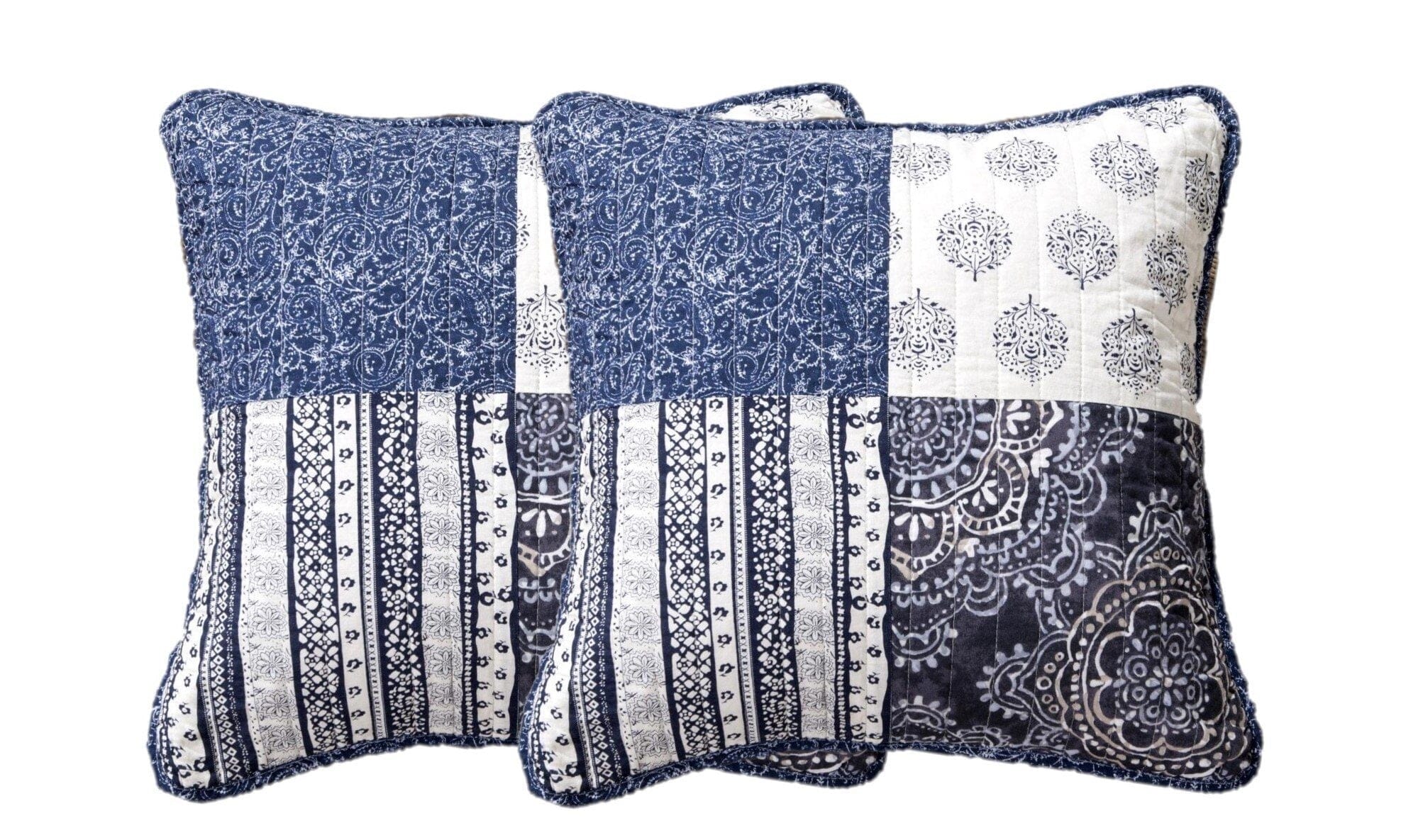 Set of 2-Pieces Bohemian Denim Blue Elegance Throw Pillow Covers - 18" x 18" (JHW660)