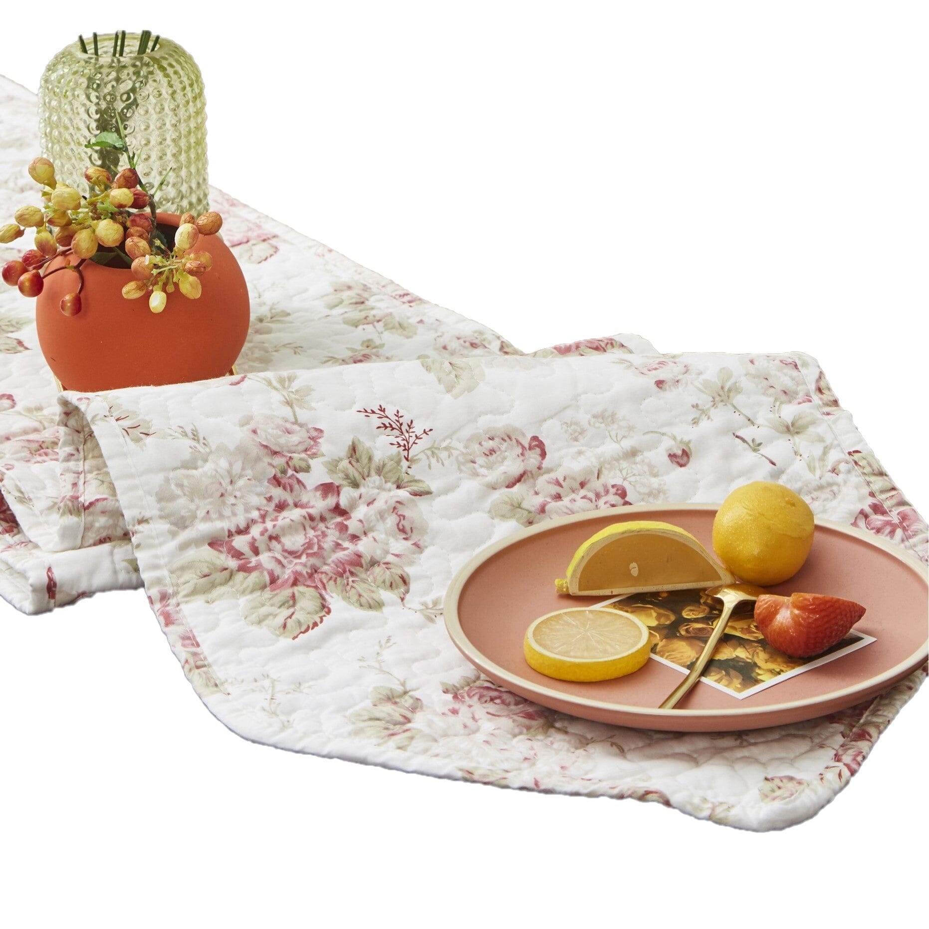 Hint of Mint Cottage Floral Roses Cotton Dining Table Runner (3036)
