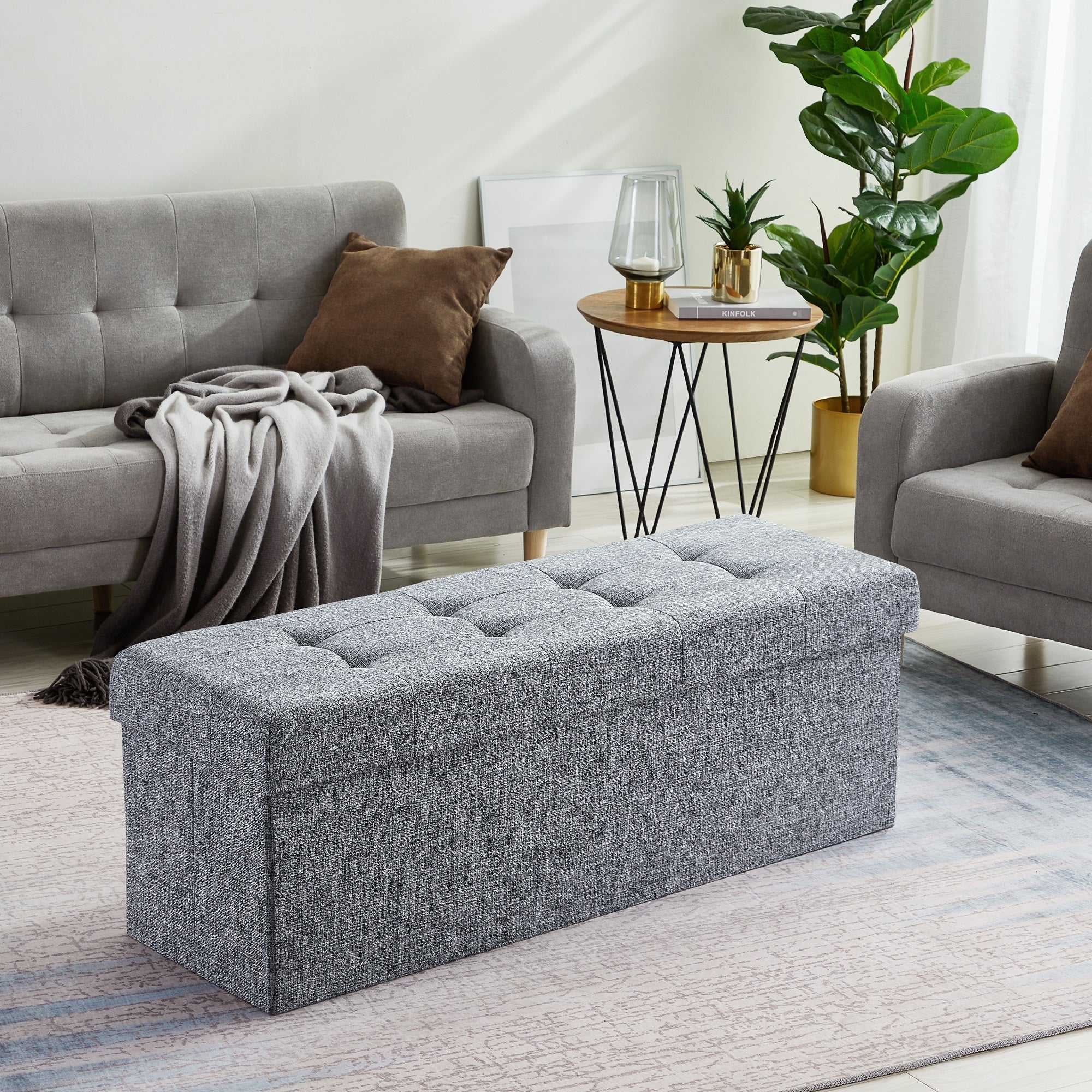Foldable Tufted Storage Ottoman