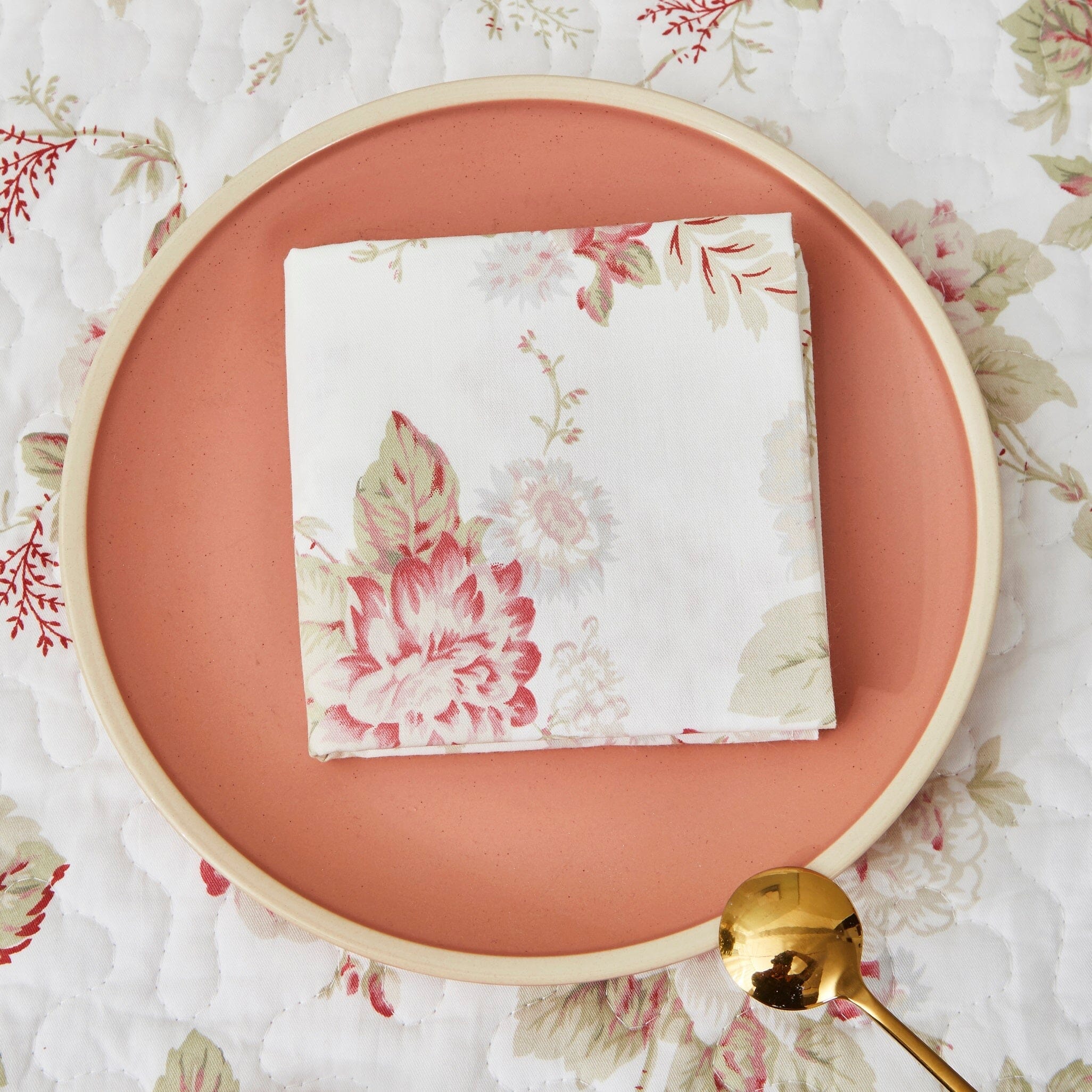 Set of 4-Pieces Hint of Mint Floral Cotton Dining Table Napkins 18" x 18" (3036)