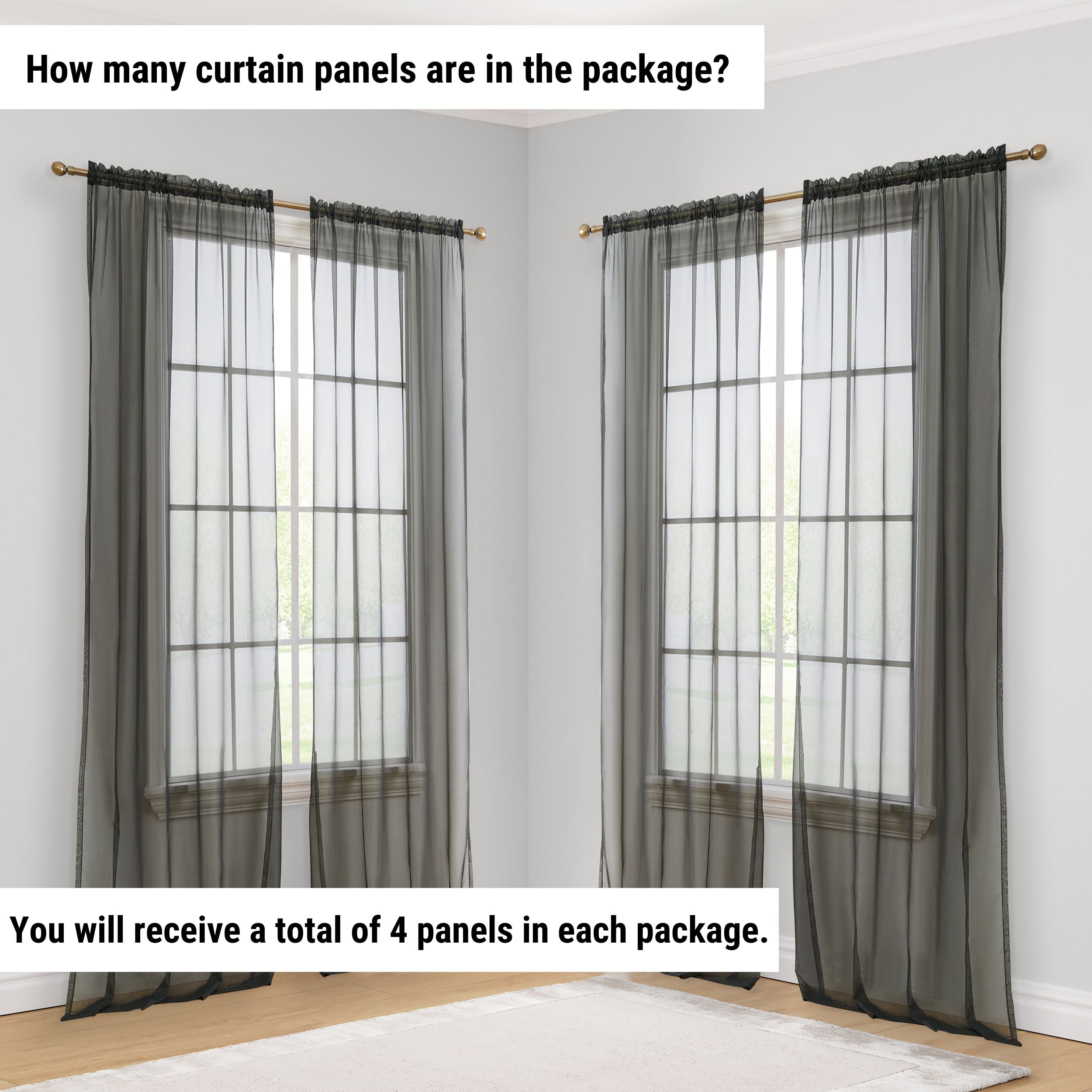 Lucento Sheer Voile Rod Pocket Curtain Panels - Set of 4