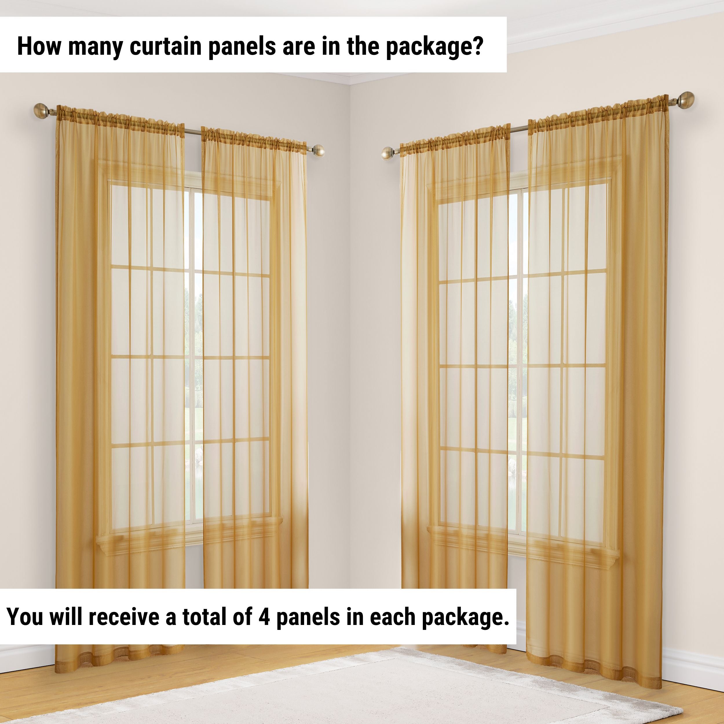 Lucento Sheer Voile Rod Pocket Curtain Panels - Set of 4