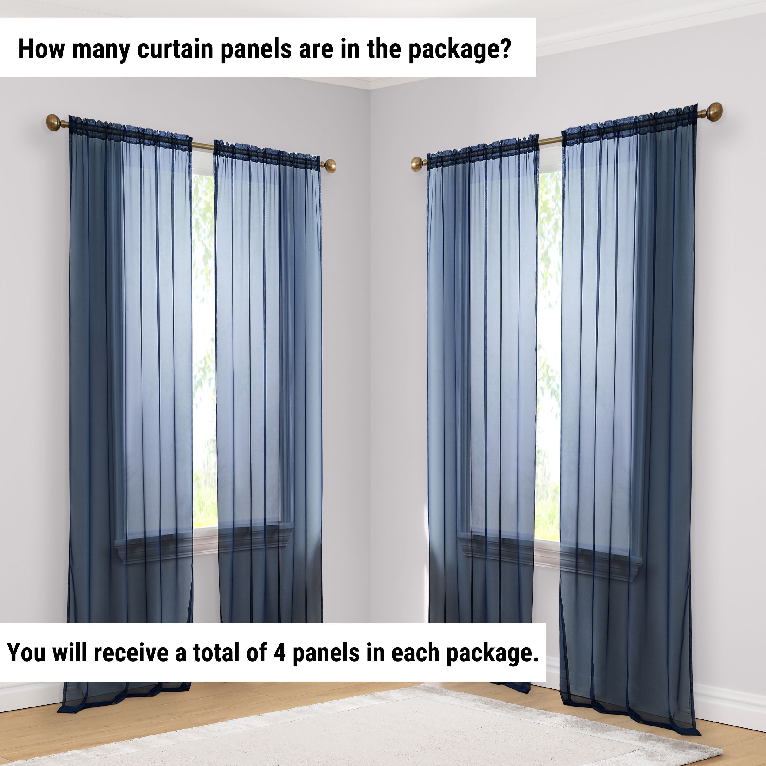 Lucento Sheer Voile Rod Pocket Curtain Panels - Set of 4