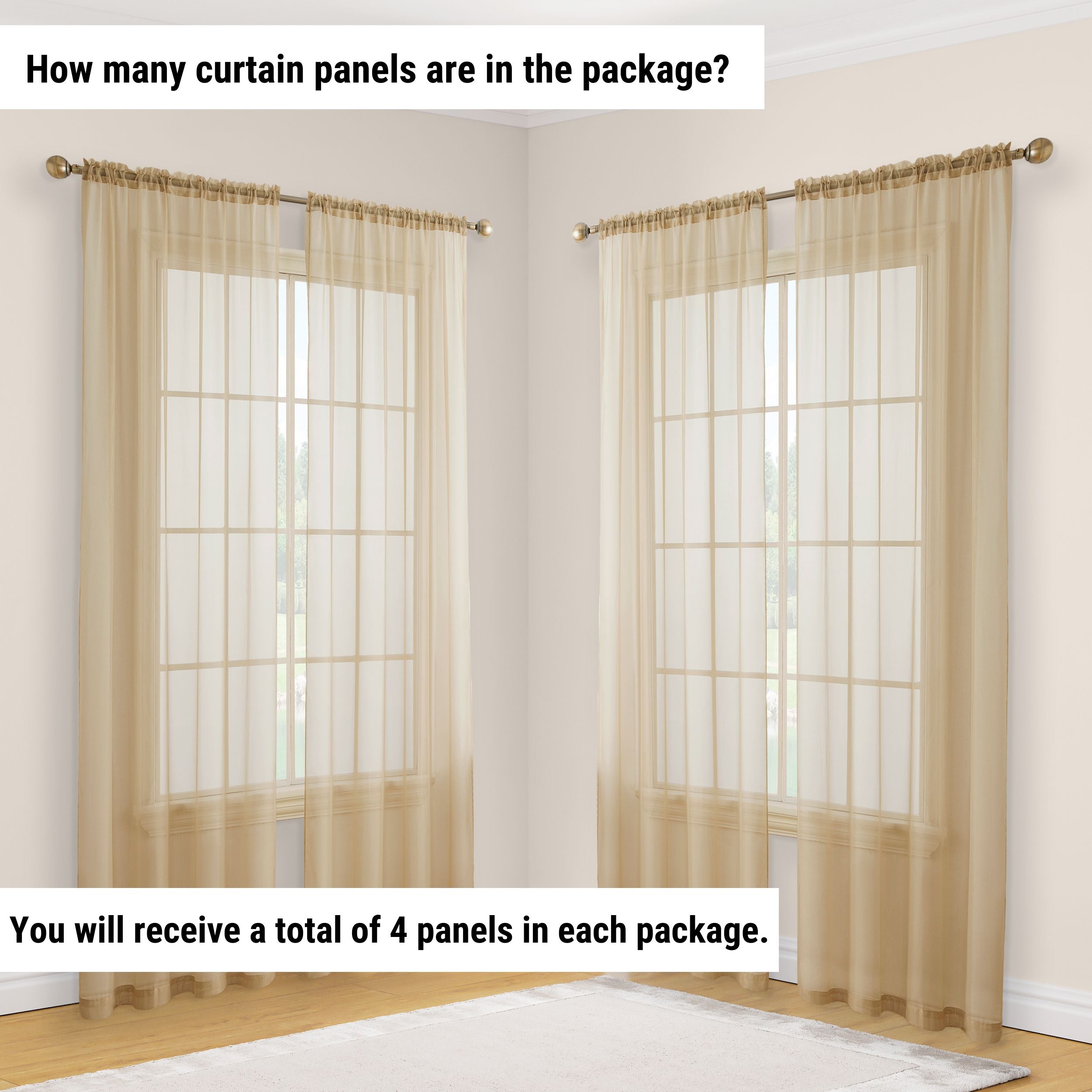 Lucento Sheer Voile Rod Pocket Curtain Panels - Set of 4