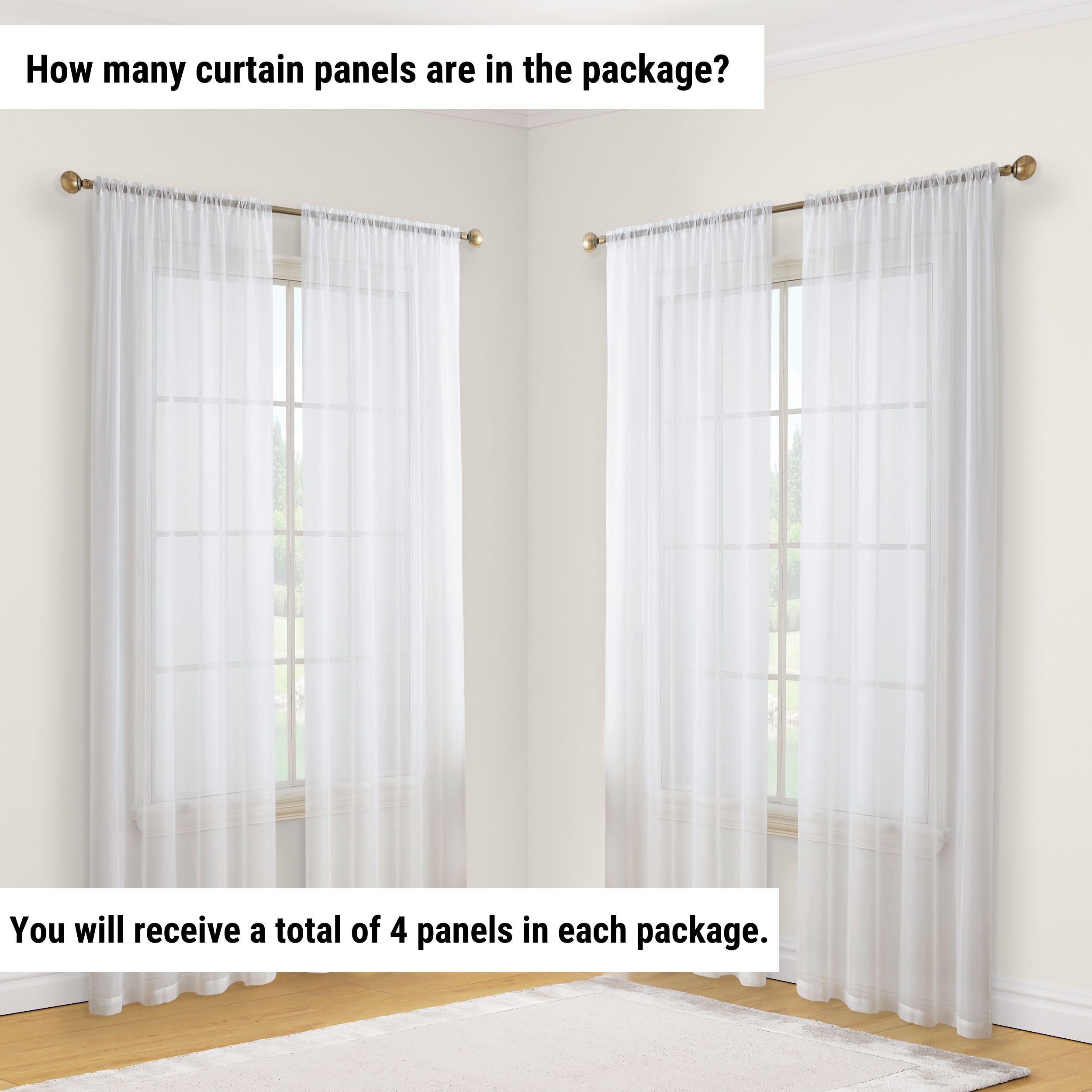 Lucento Sheer Voile Rod Pocket Curtain Panels - Set of 4