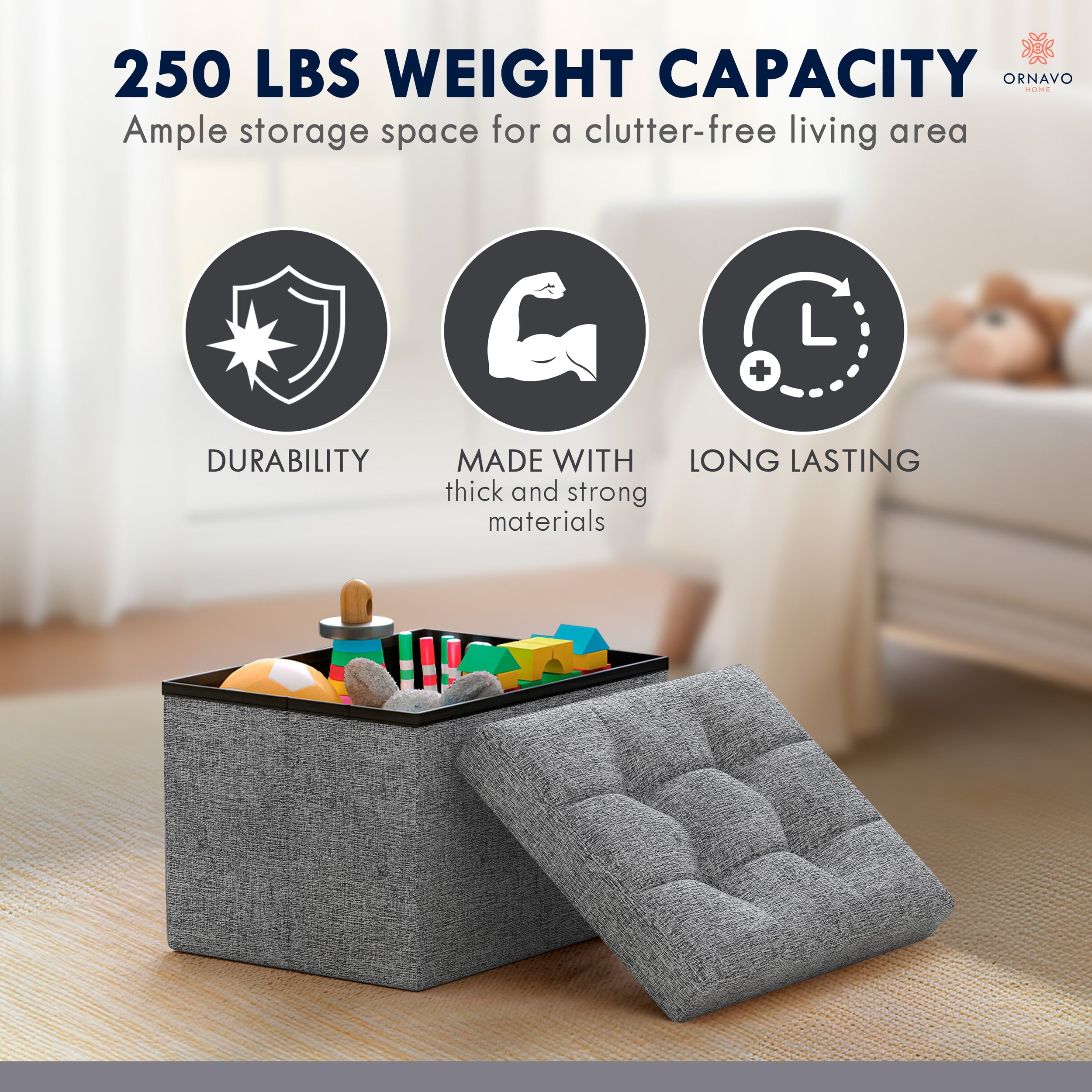 Ornavo Home Foldable Small Rectangle Storage Ottoman - 12 x 16 x 12