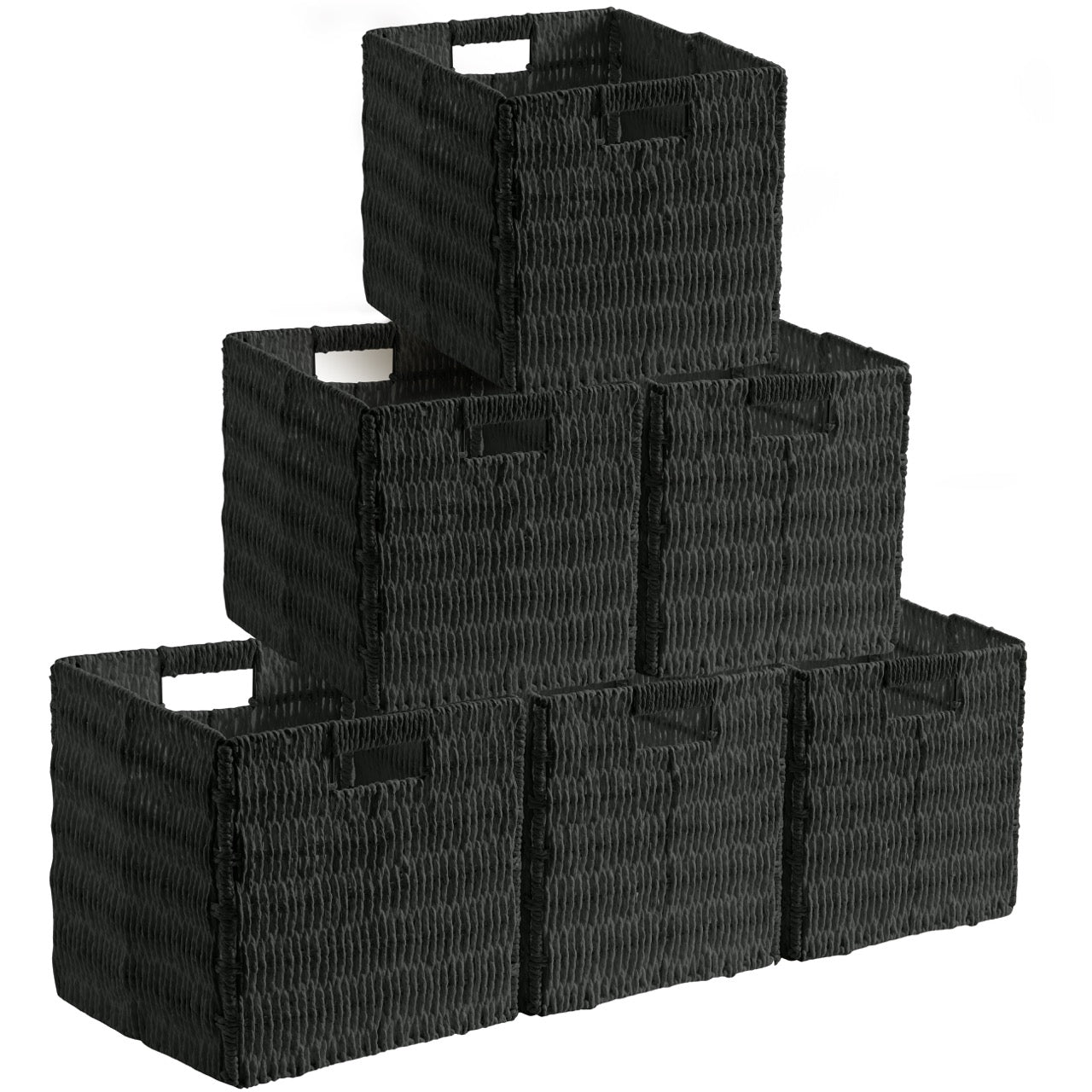 Foldable Paper Wicker Storage Shelf Basket Cube Bin with Handles - Set of 6
