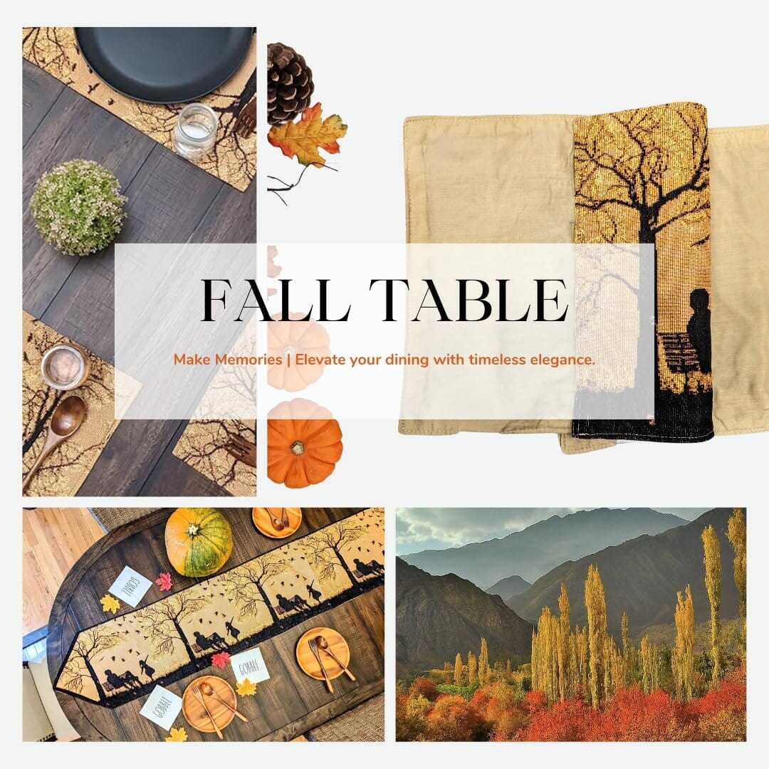 Autumn Birds Family Gathering Woven Tapestry Dining Table Runner (18198)