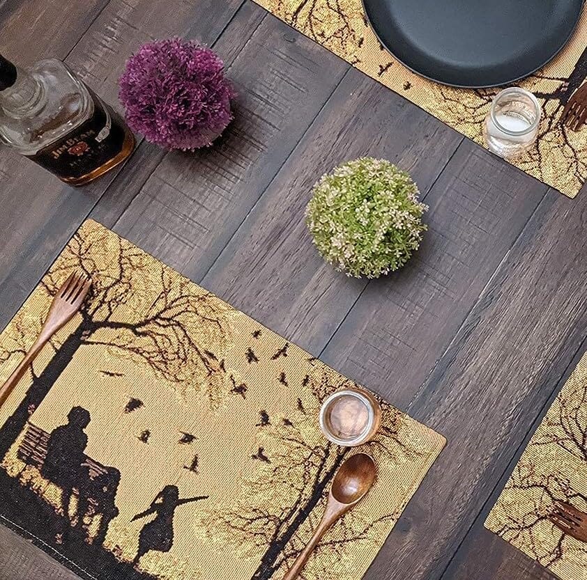 Autumn Birds Family Gathering Woven Tapestry Dining Table Runner (18198)