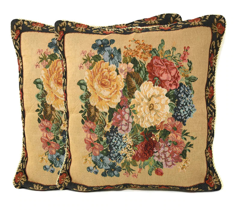Breath of Spring Dark Border Floral Elegant Throw Pillow Cushion Cover 18" x 18"
