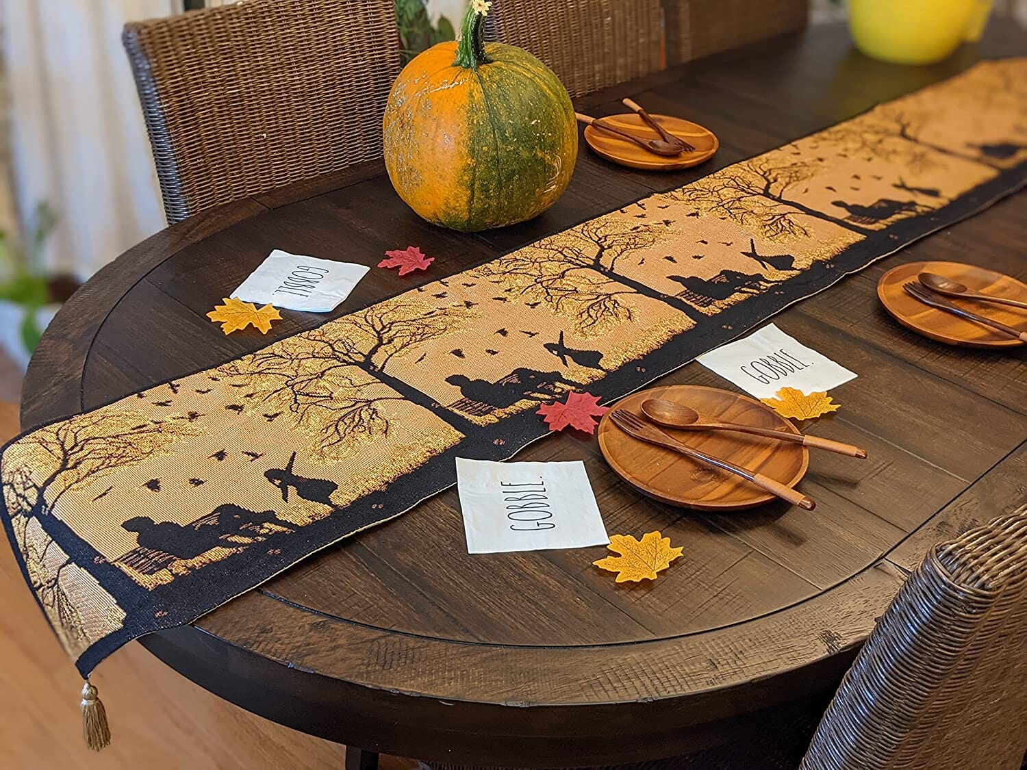 Autumn Birds Family Gathering Woven Tapestry Dining Table Runner (18198)