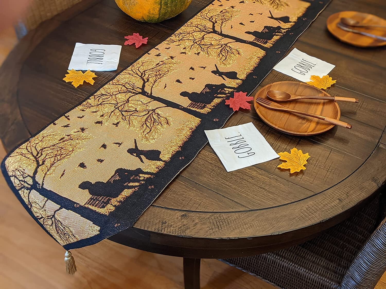 Autumn Birds Family Gathering Woven Tapestry Dining Table Runner (18198)