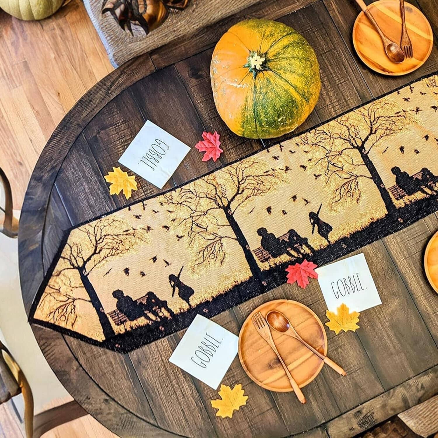 Autumn Birds Family Gathering Woven Tapestry Dining Table Runner (18198)