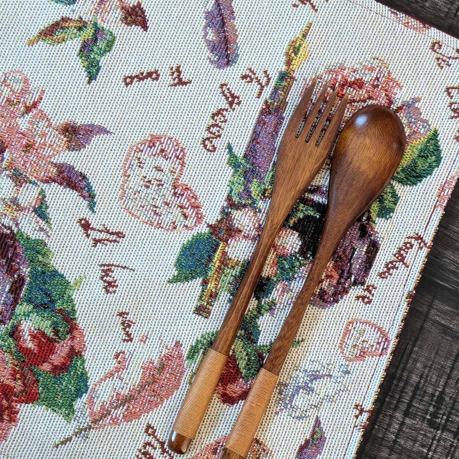 Set of 4-Pieces Sweet Love Notes Pink Floral Tapestry Dining Table Placemats 13" x 19"