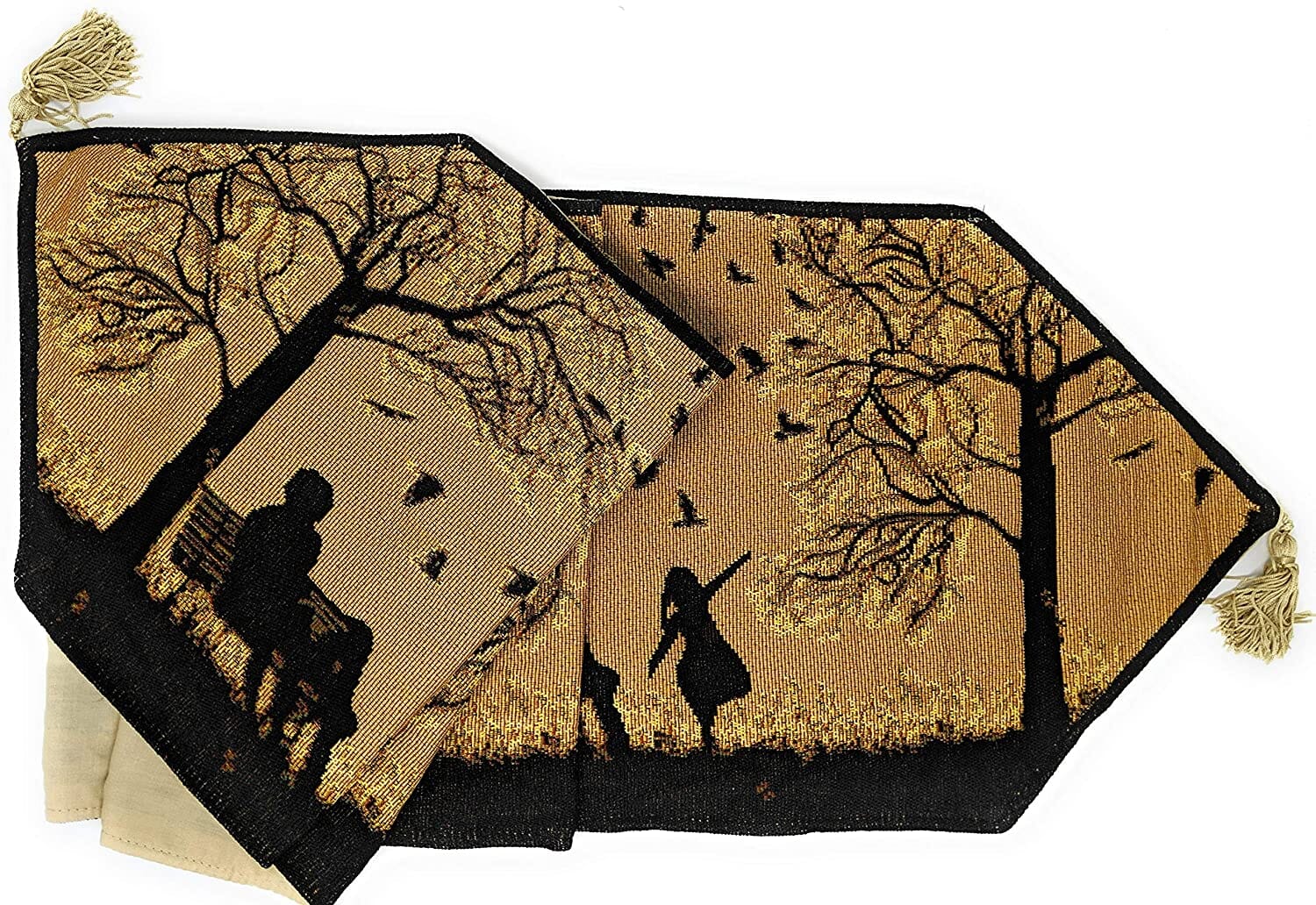 Autumn Birds Family Gathering Woven Tapestry Dining Table Runner (18198)