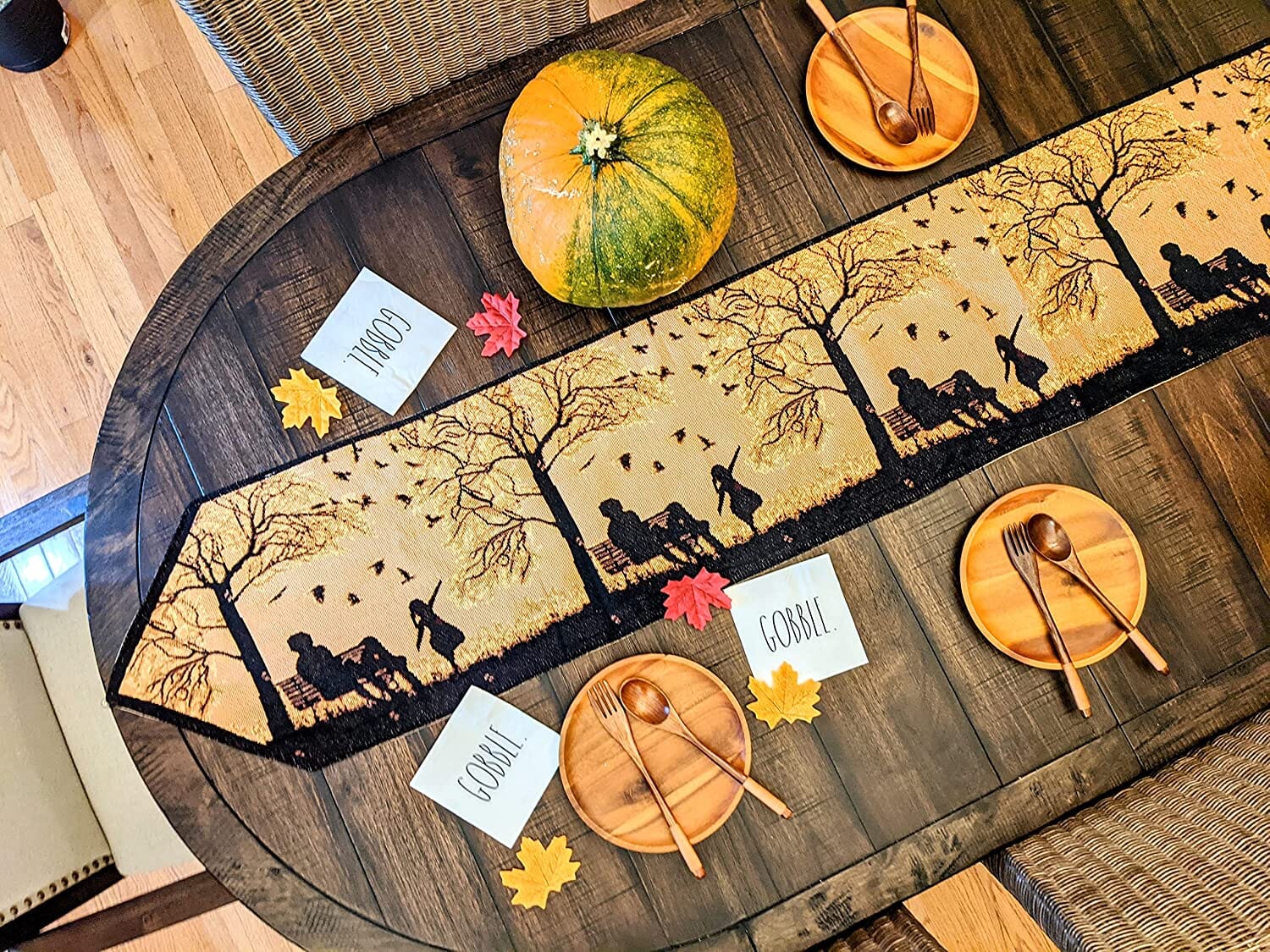 Autumn Birds Family Gathering Woven Tapestry Dining Table Runner (18198)