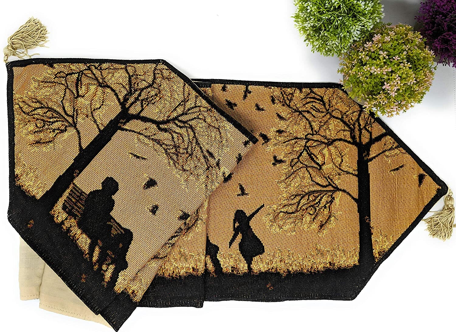 Autumn Birds Family Gathering Woven Tapestry Dining Table Runner (18198)