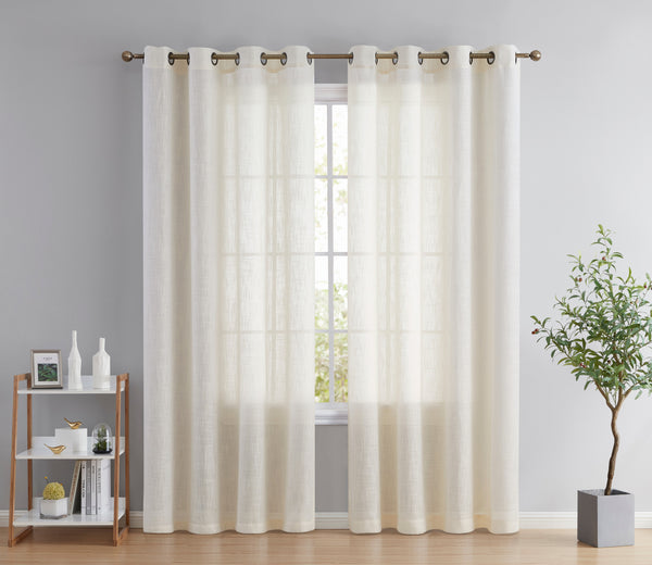 Privacy Faux Linen Textured Semi Sheer Curtain Panels