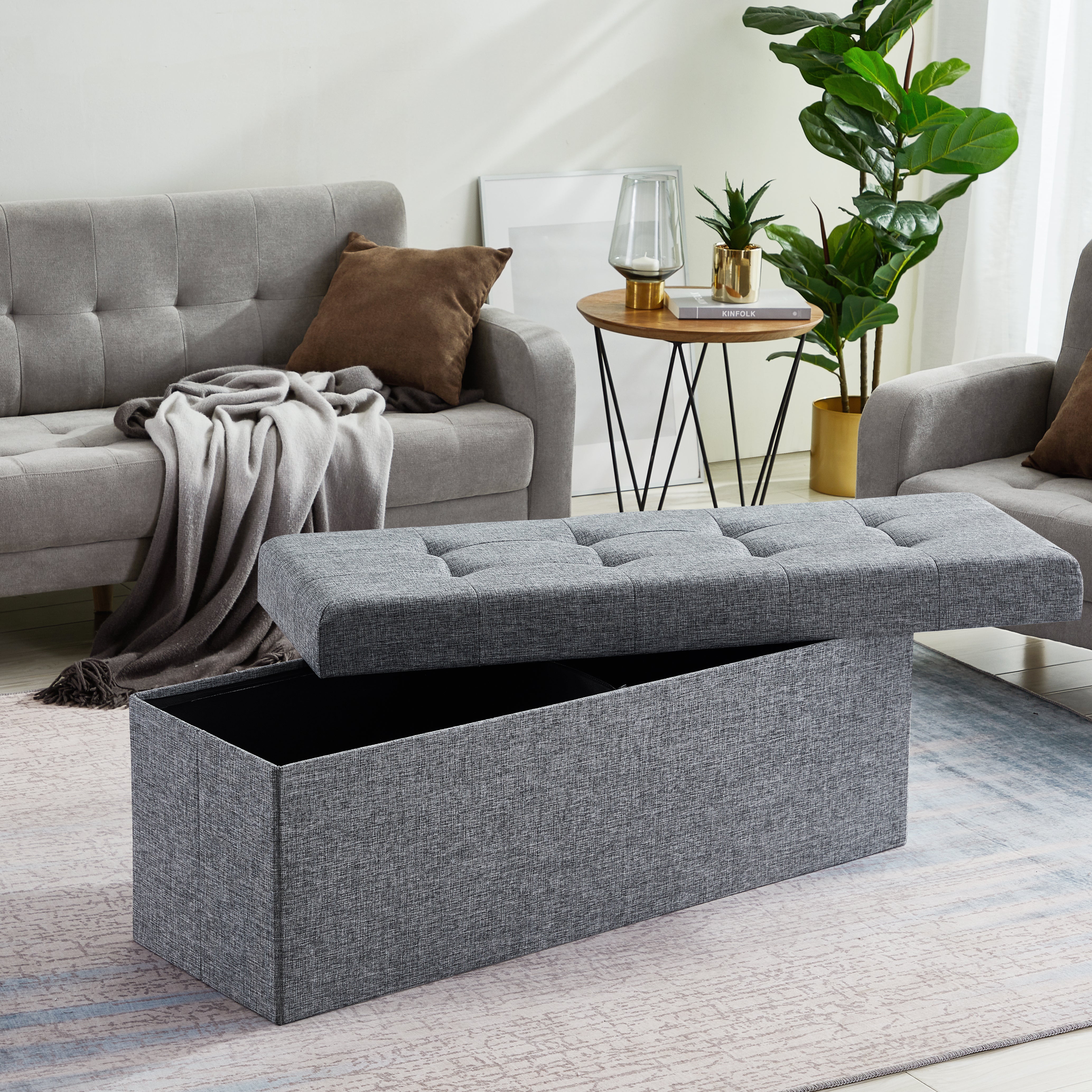 Foldable Tufted Storage Ottoman