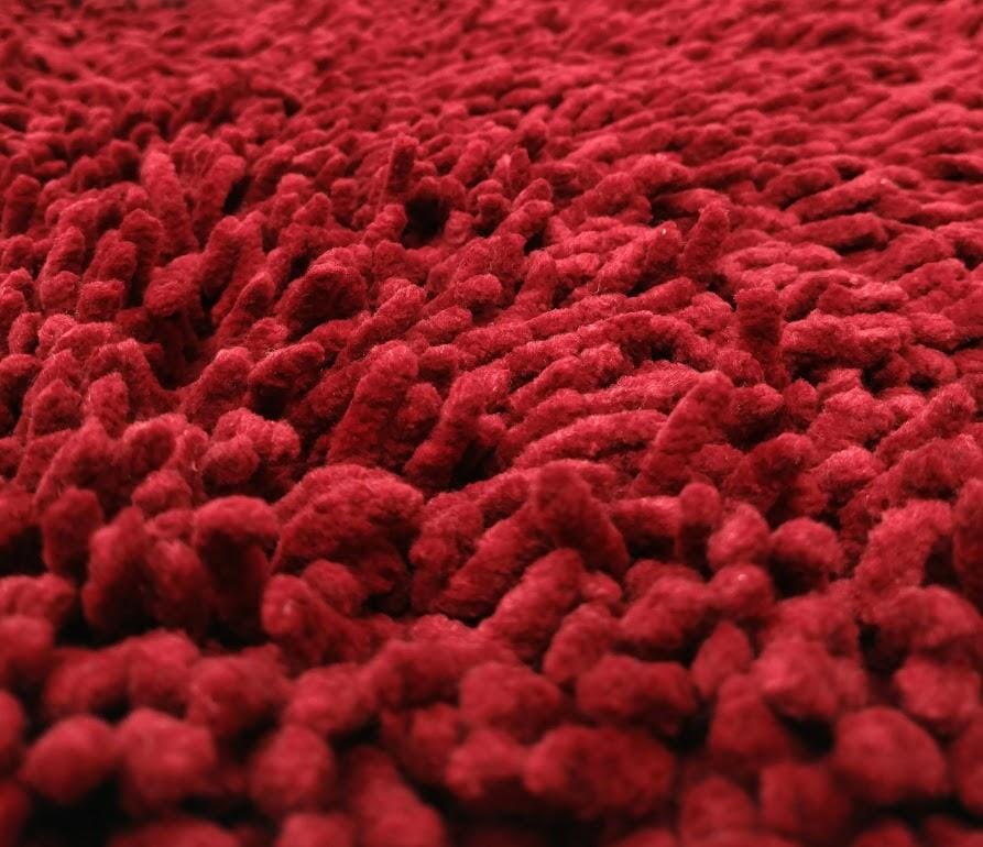 Burgundy Red Shaggy Soft Chenille Noodle Carpet Rug Bath Mat