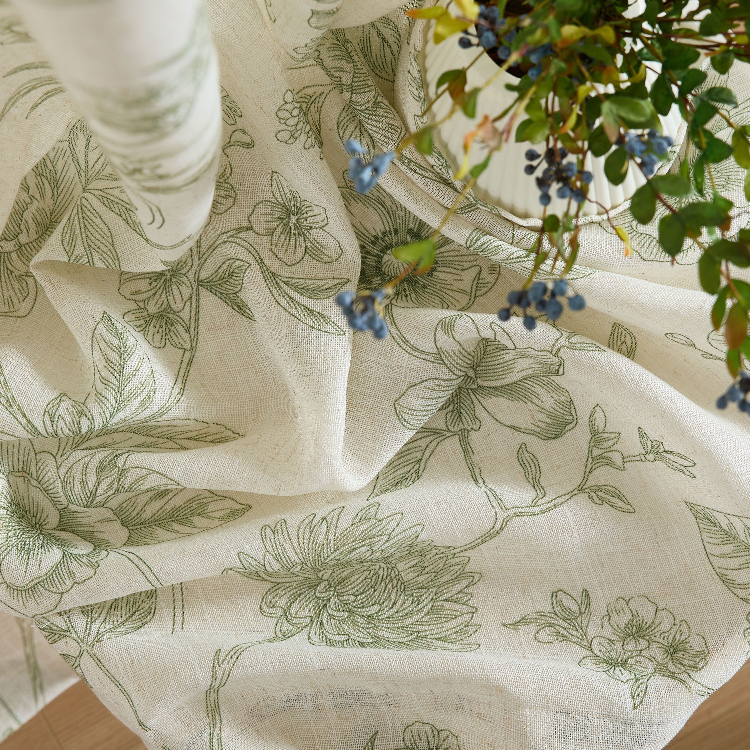 Brookville Linen Floral Back Tab Rod Pocket Curtains