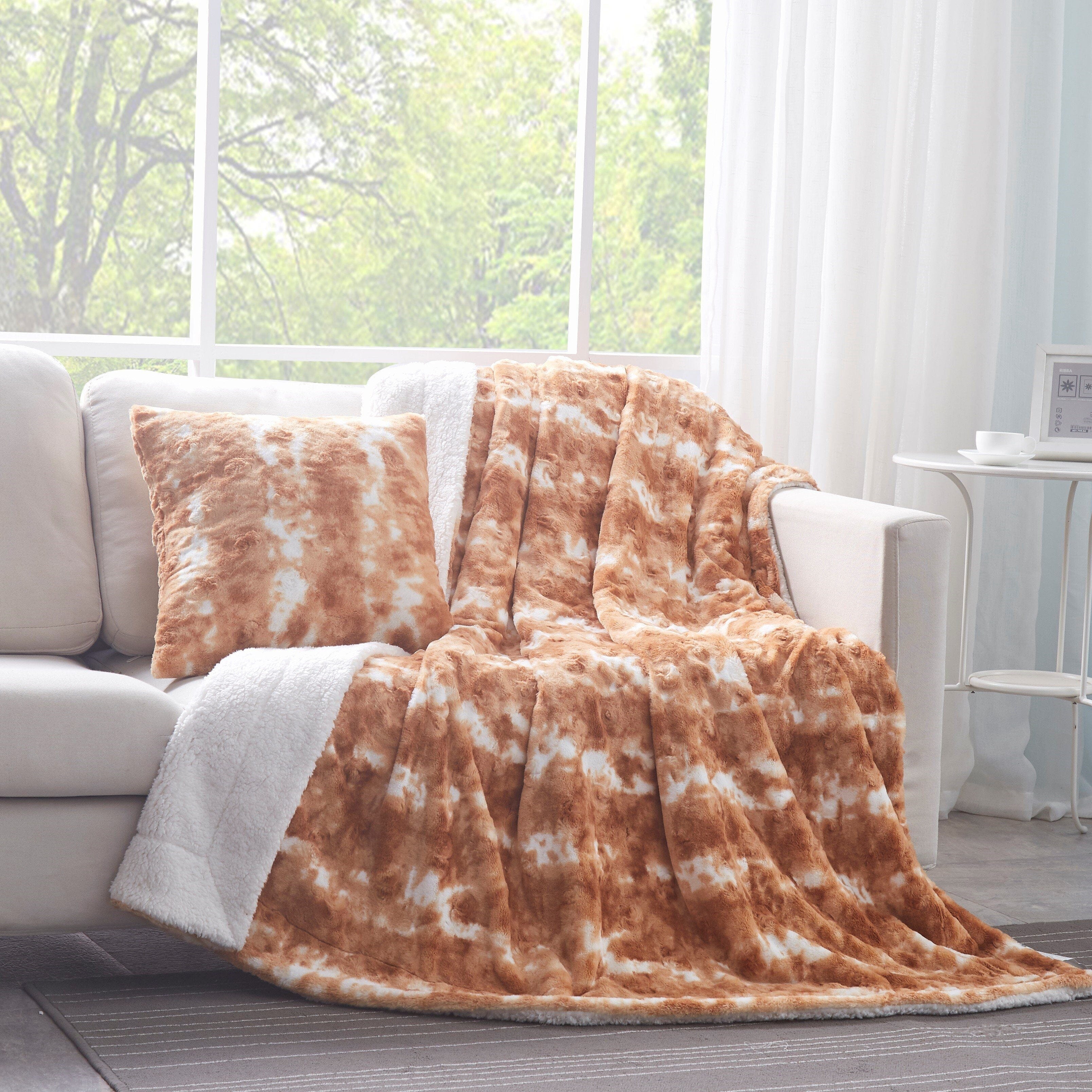 Amber Orange Brown & White Cozy Faux Fur Euro Throw Pillow Cover (M3396)