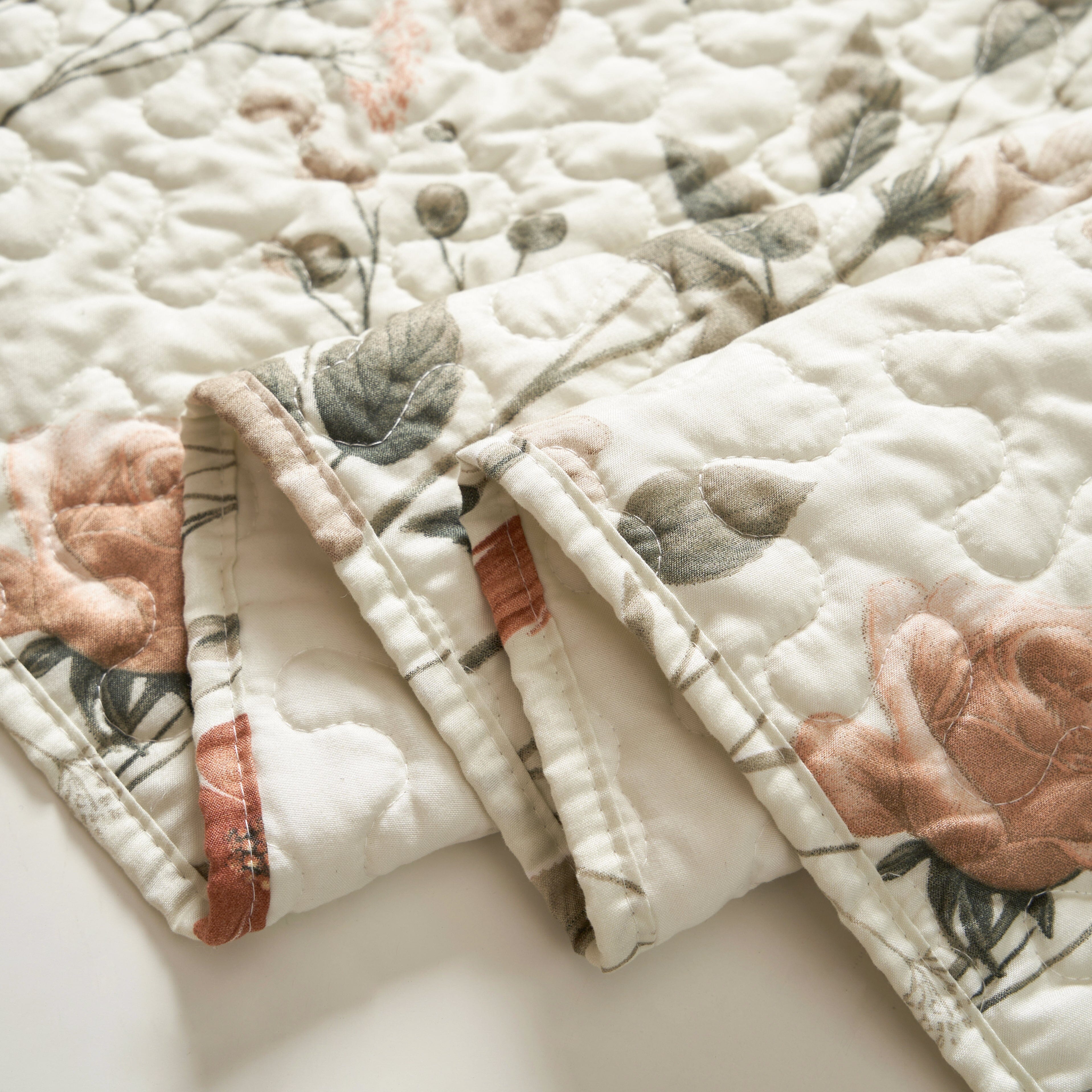 Enchanted Meadow Reversible Dinner Table Runner - Floral Elegance in Beige, Rose, and Soft Olive Green, Premium Soft Microfiber Quilted Table Runner