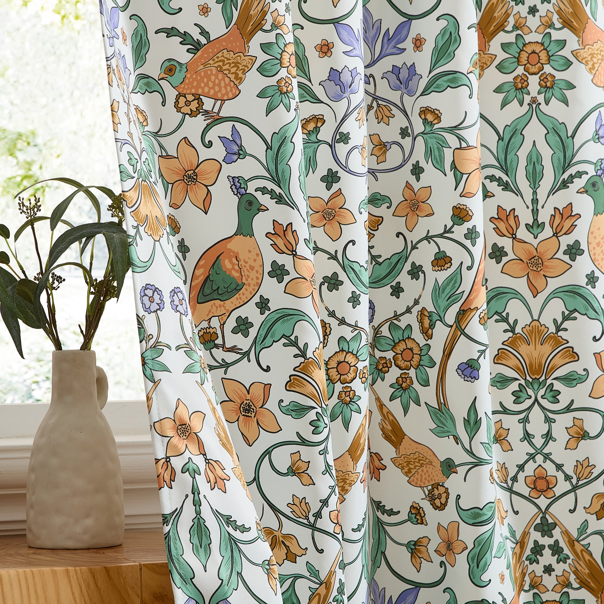Florence Floral & Birds Curtains - Set of 2