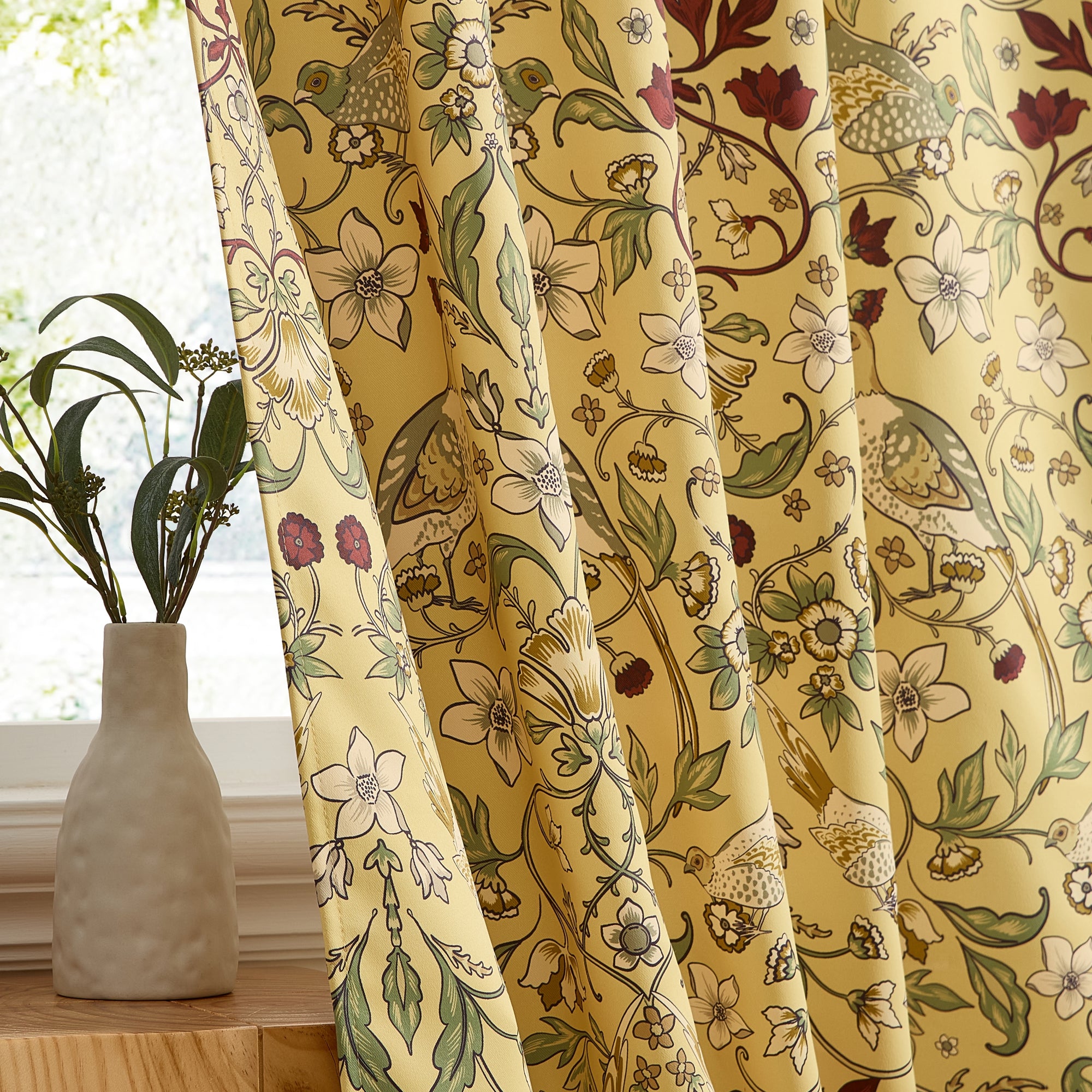 Florence Floral & Birds Curtains - Set of 2