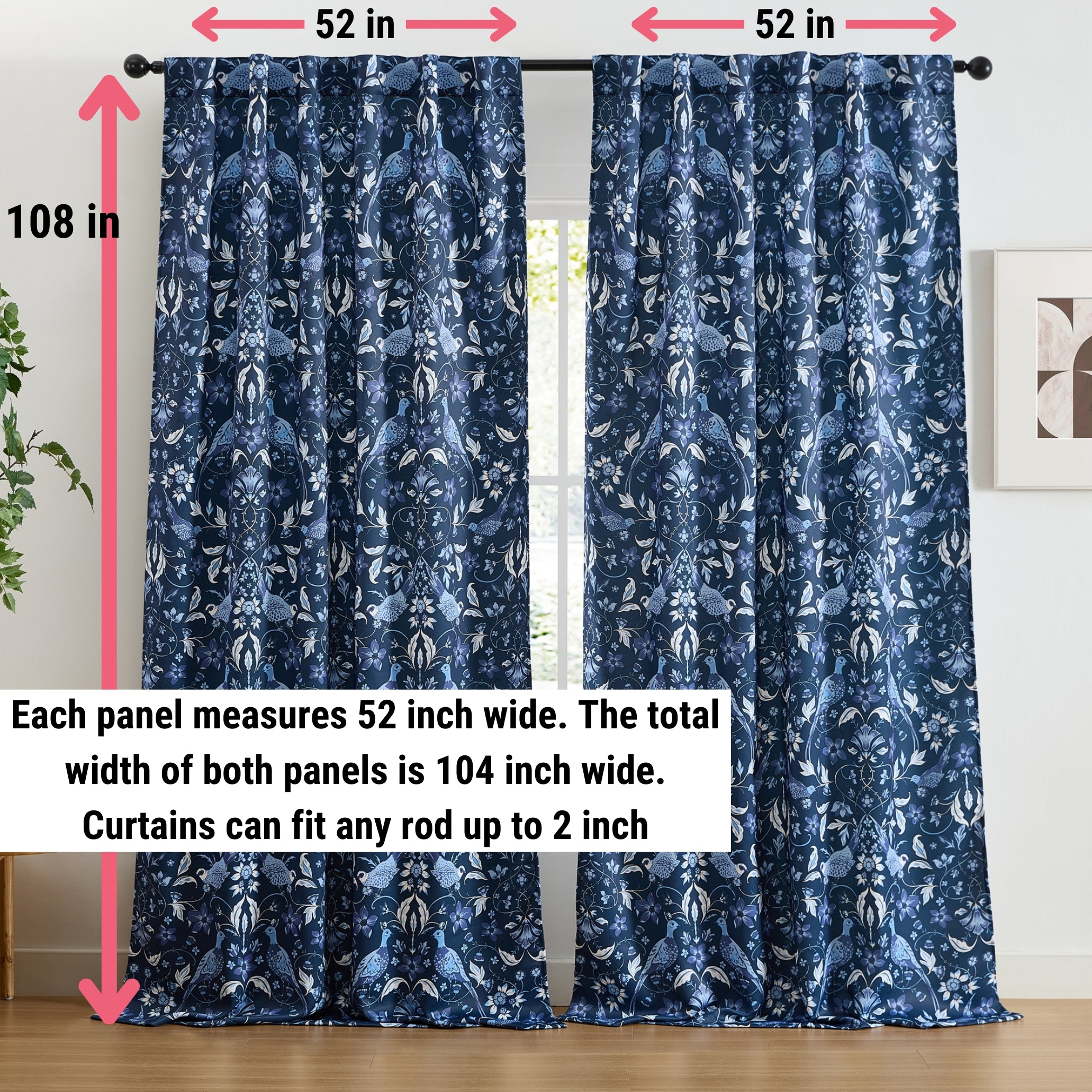 Florence Floral & Birds Curtains - Set of 2