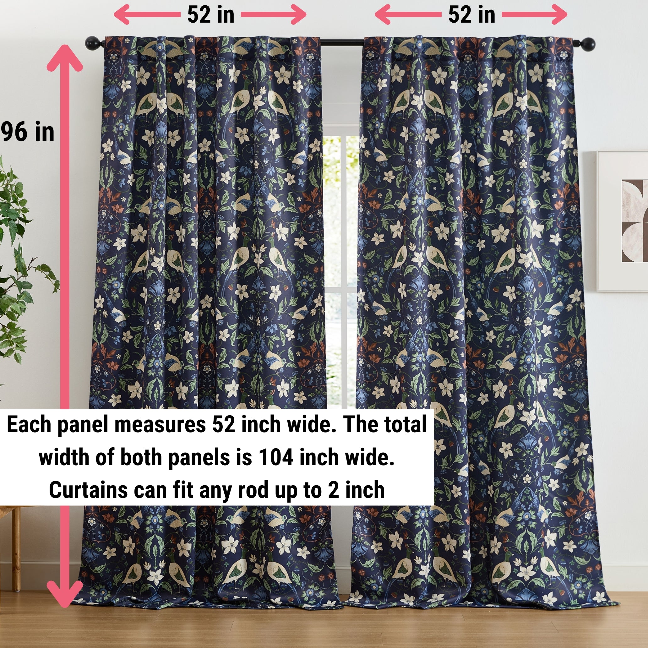 Florence Floral & Birds Curtains - Set of 2
